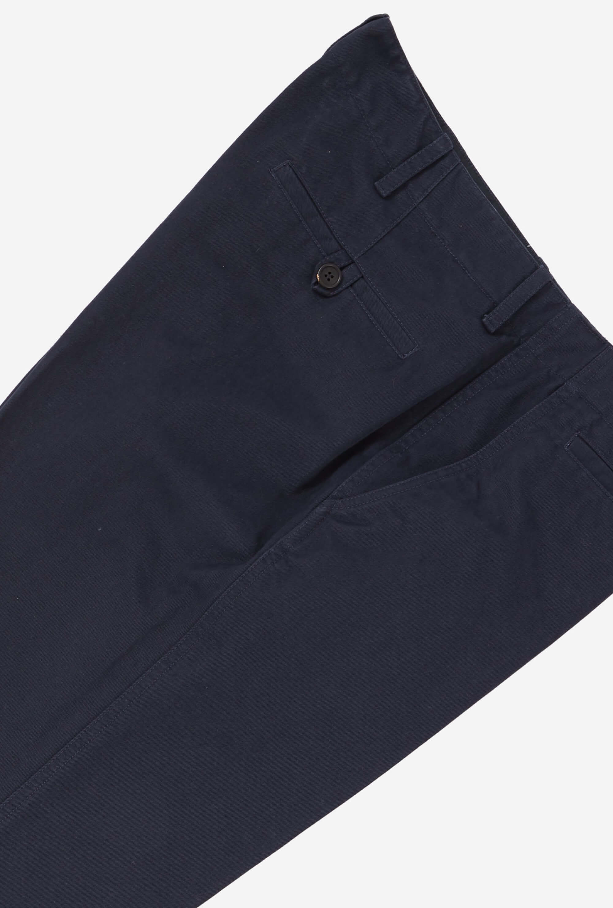 Garment Washed Flat Front Cotton Trouser Navy
