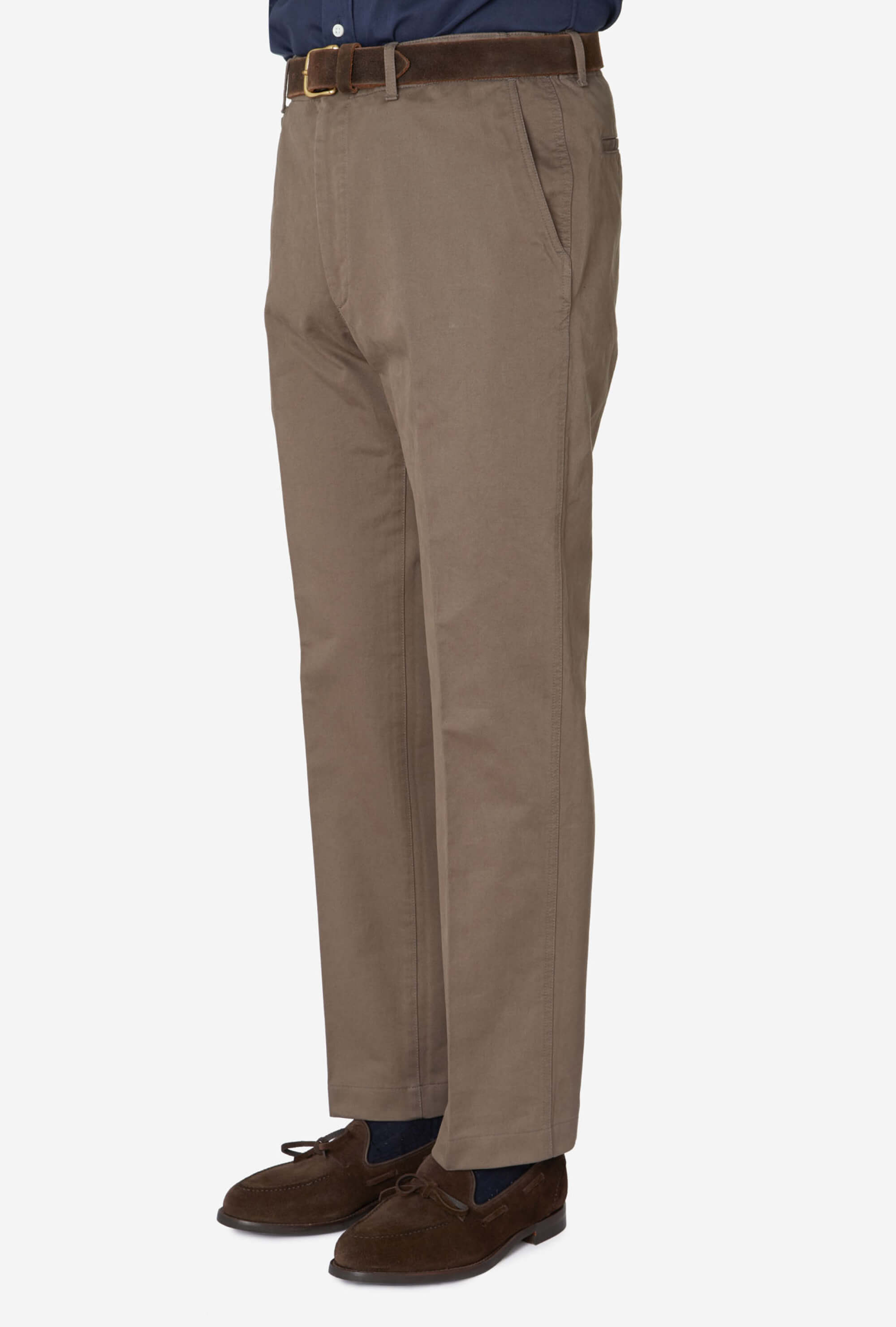 Garment Washed Flat Front Cotton Trouser Tobacco