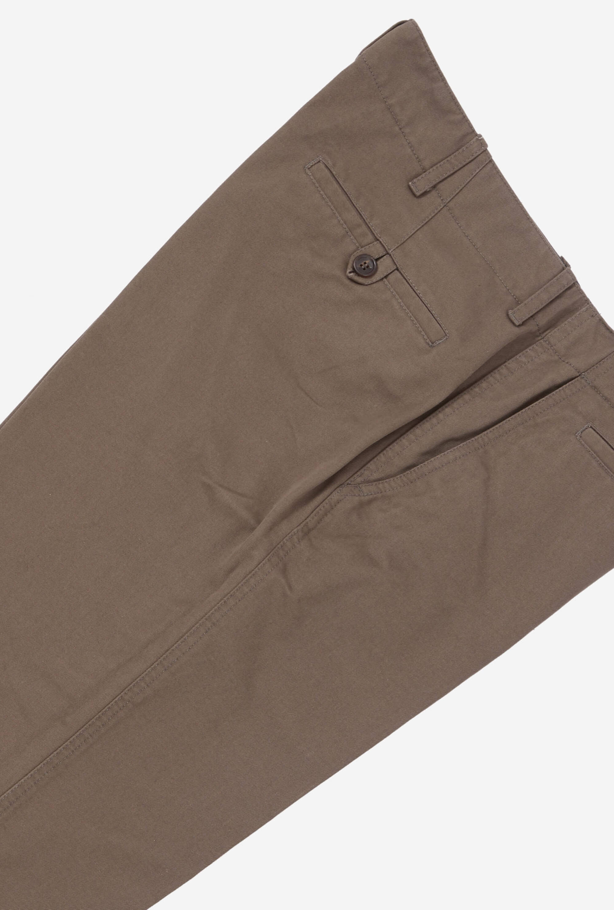 Garment Washed Flat Front Cotton Trouser Tobacco