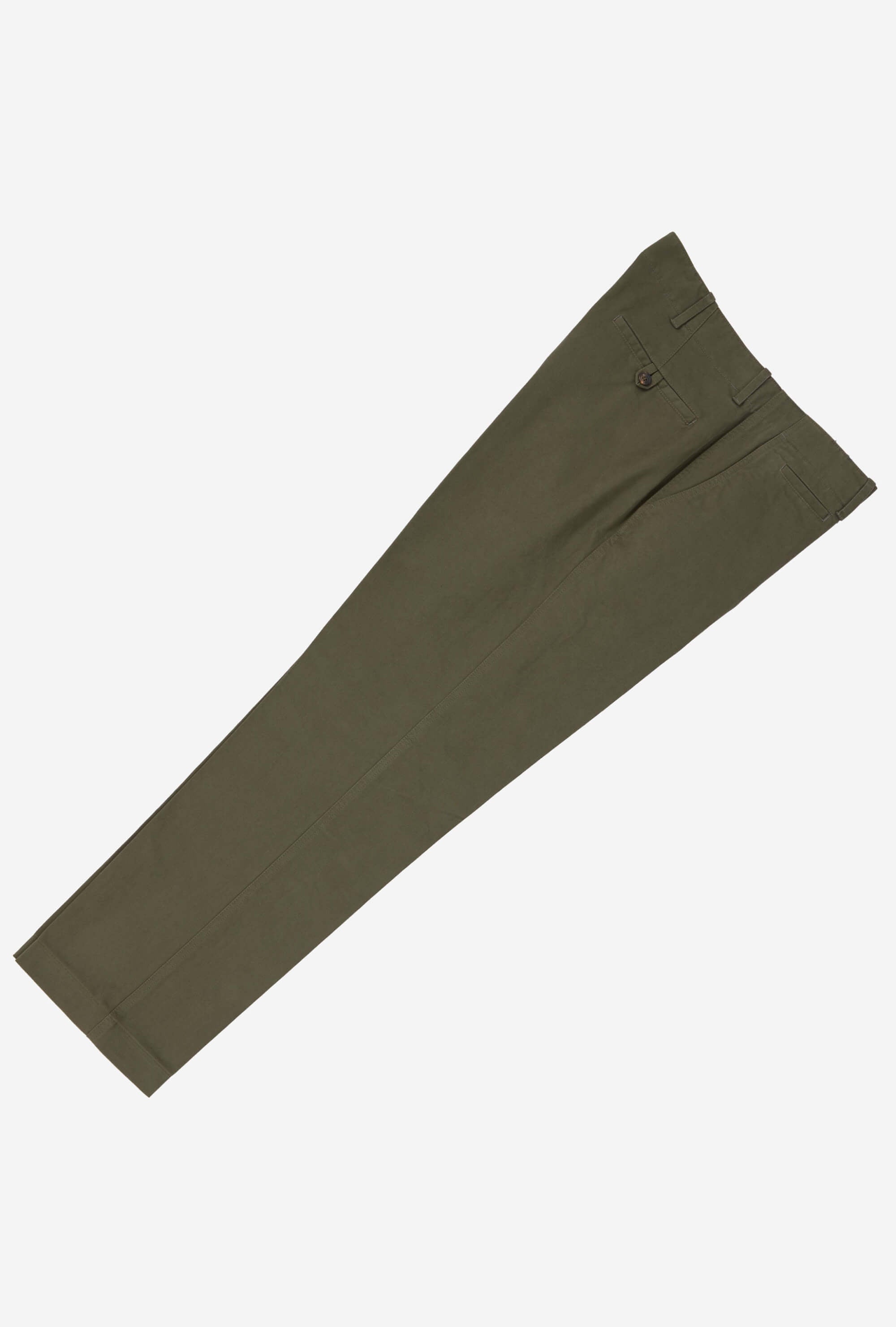 Garment Washed Flat Front Cotton Trouser Green