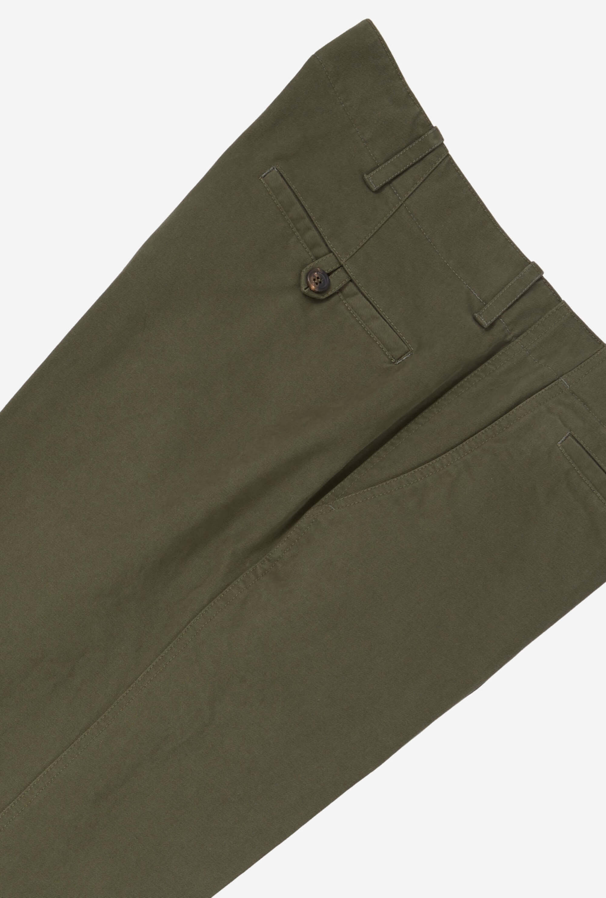 Garment Washed Flat Front Cotton Trouser Green
