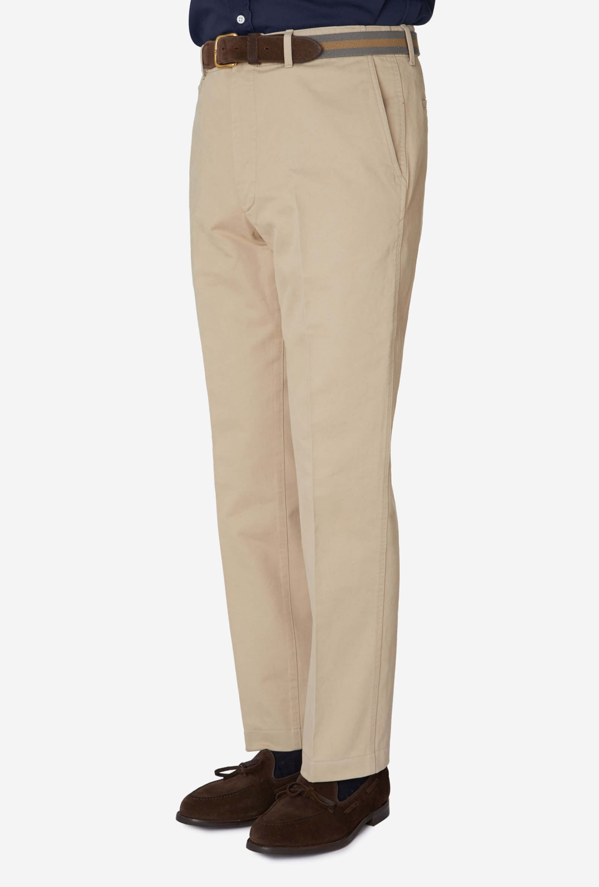 Garment Washed Flat Front Cotton Trouser Stone