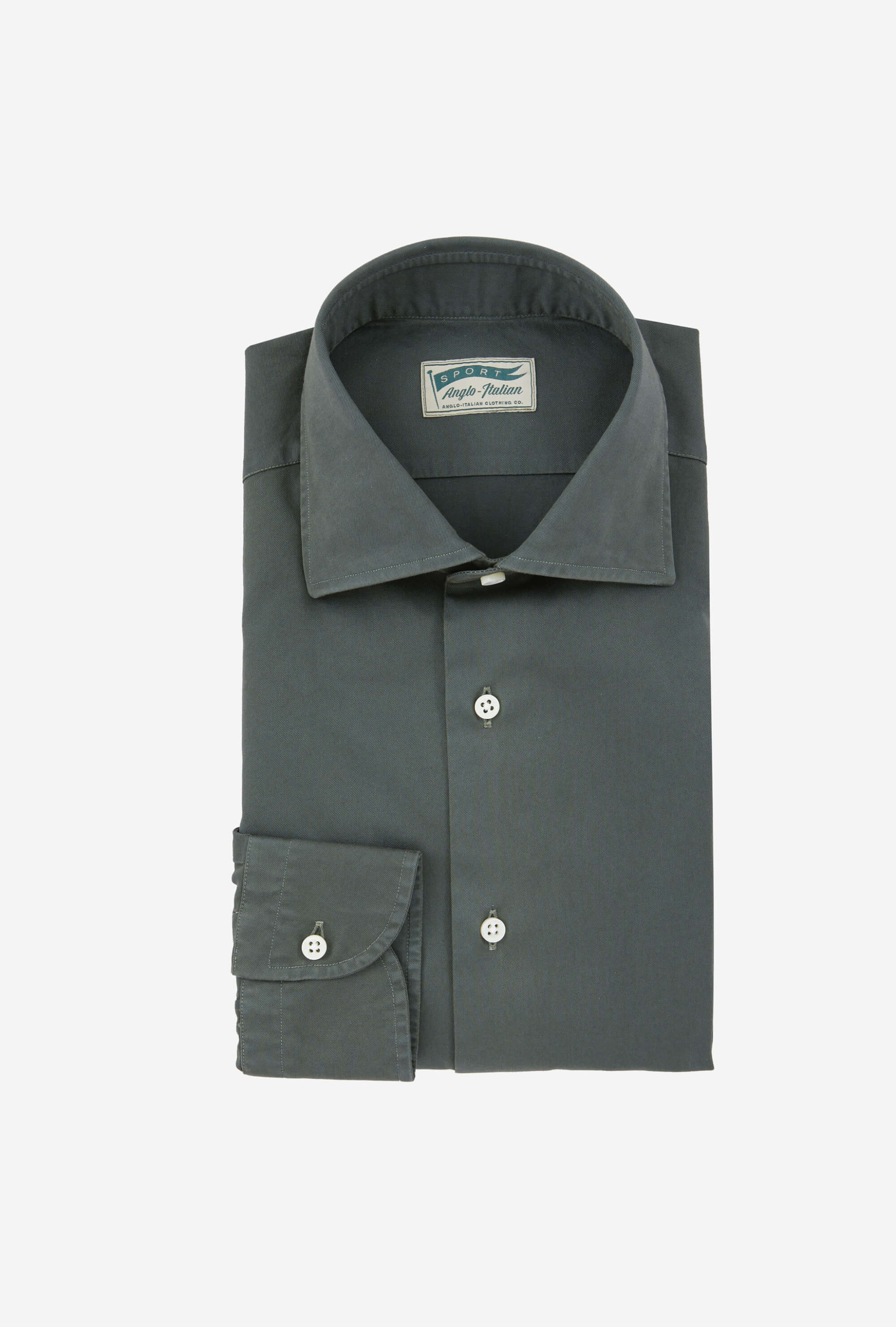 Spread Collar Shirt Garment Dye Forest Green