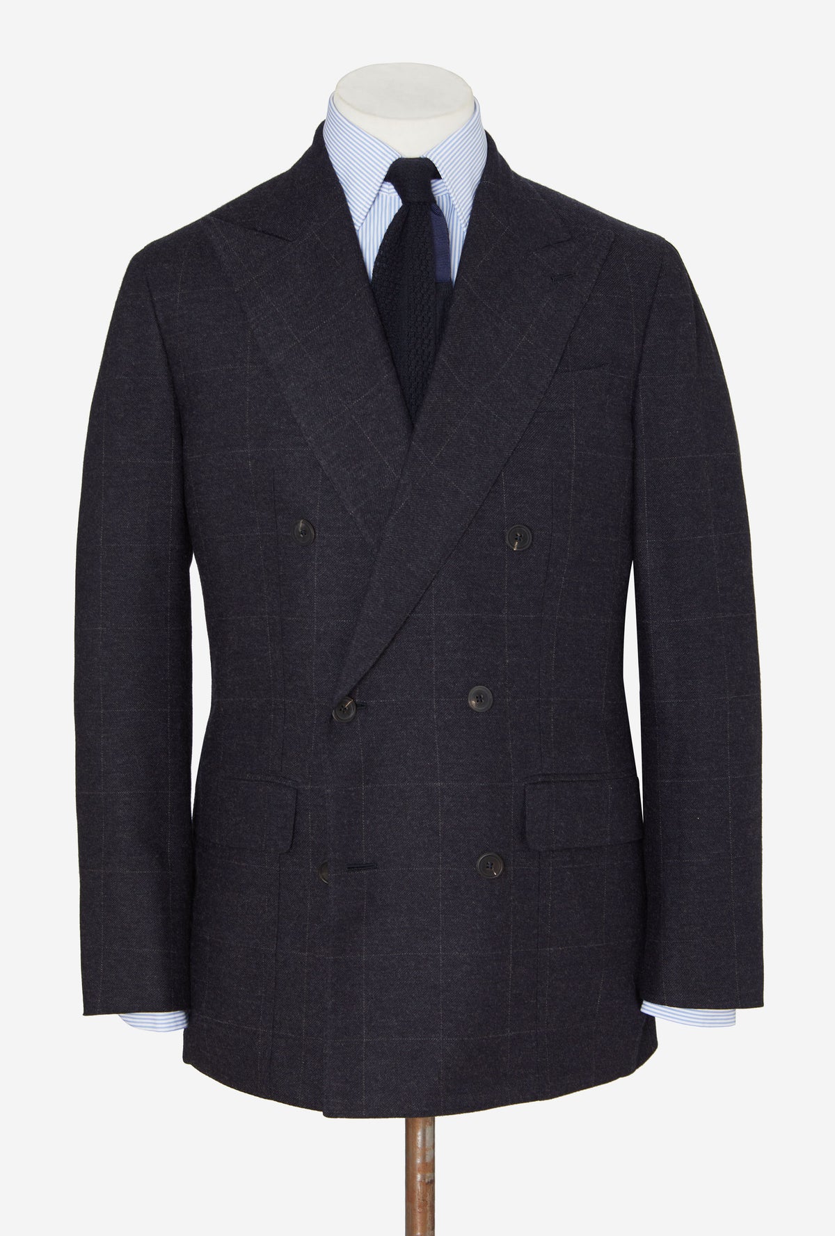 Suit Double Breasted Navy Flannel Grey Windowpane