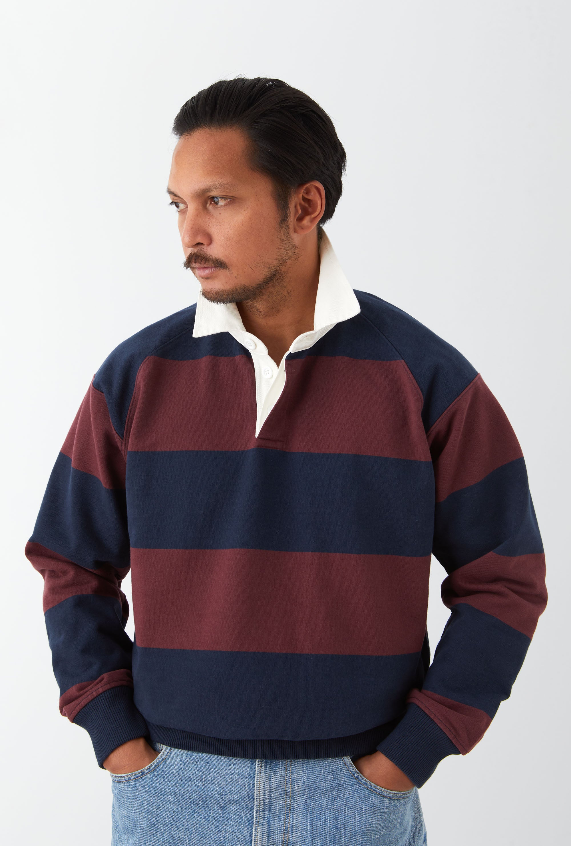 Rugby Shirt Navy Burgundy Stripe
