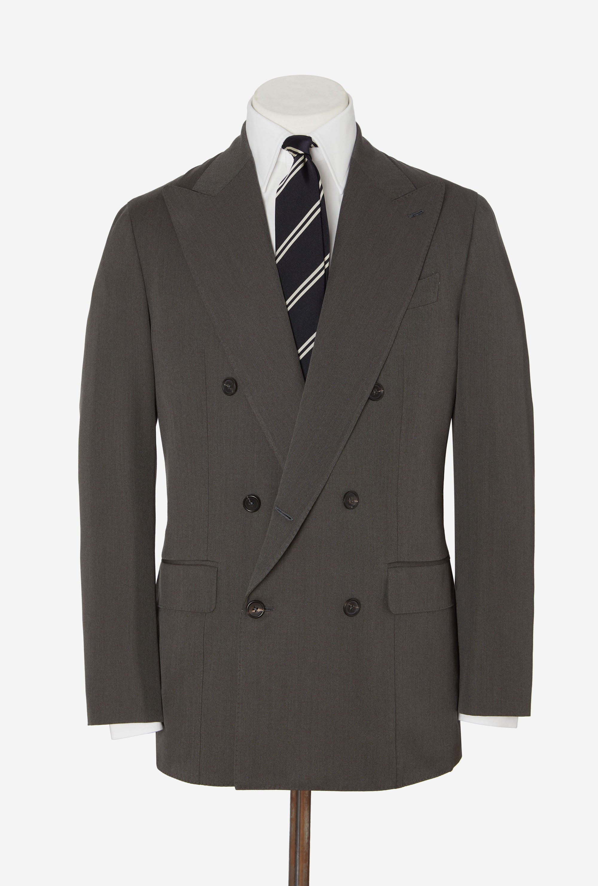 Suit Double Breasted Olive Wool Gabardine