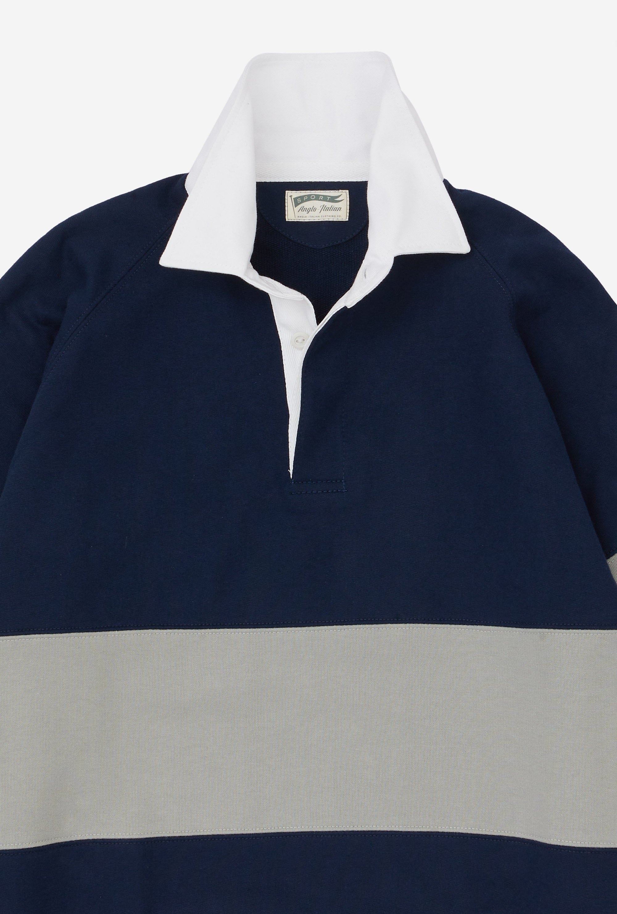 Rugby Shirt Cotton Navy Grey Stripe