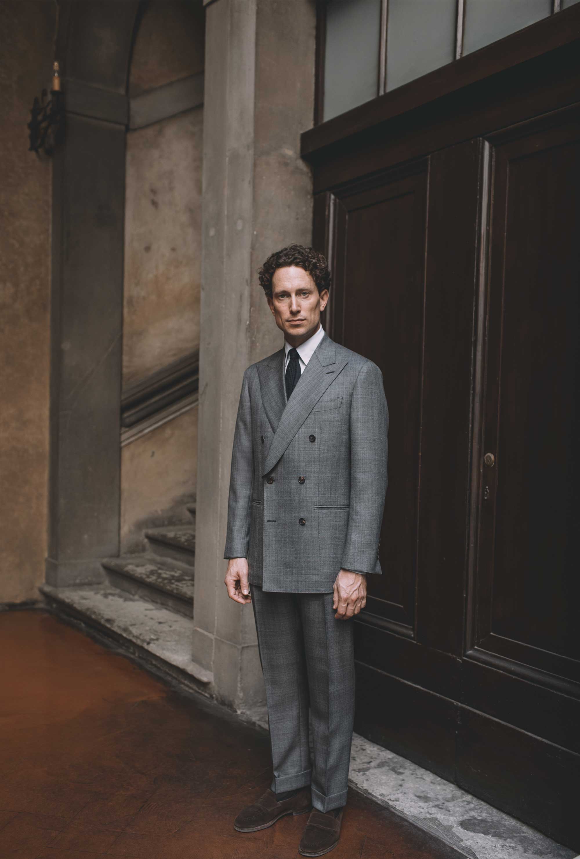 Suit Double Breasted Grey Glen Plaid Sky Overcheck