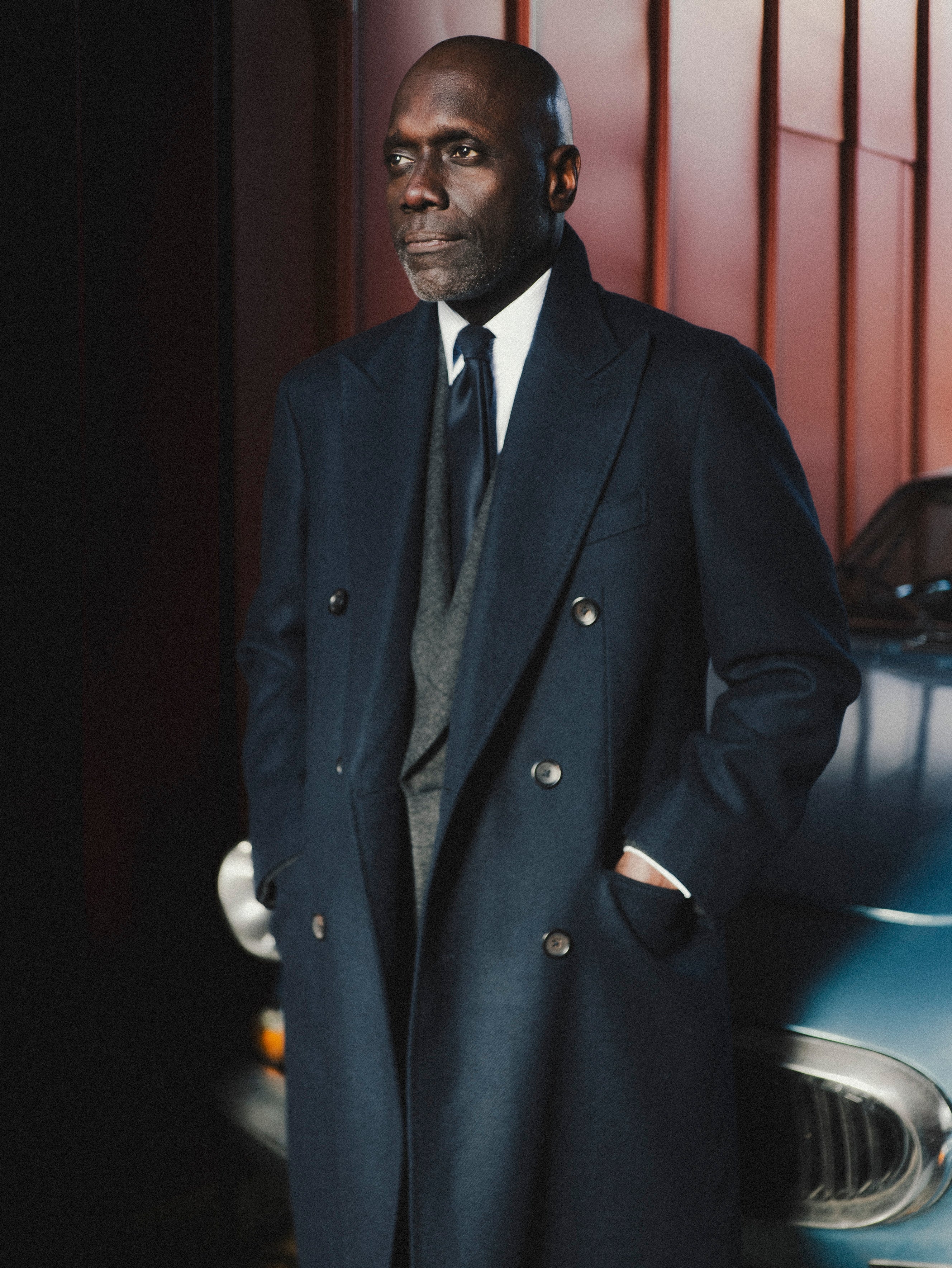 Double Breasted Overcoat Peak Lapel Navy