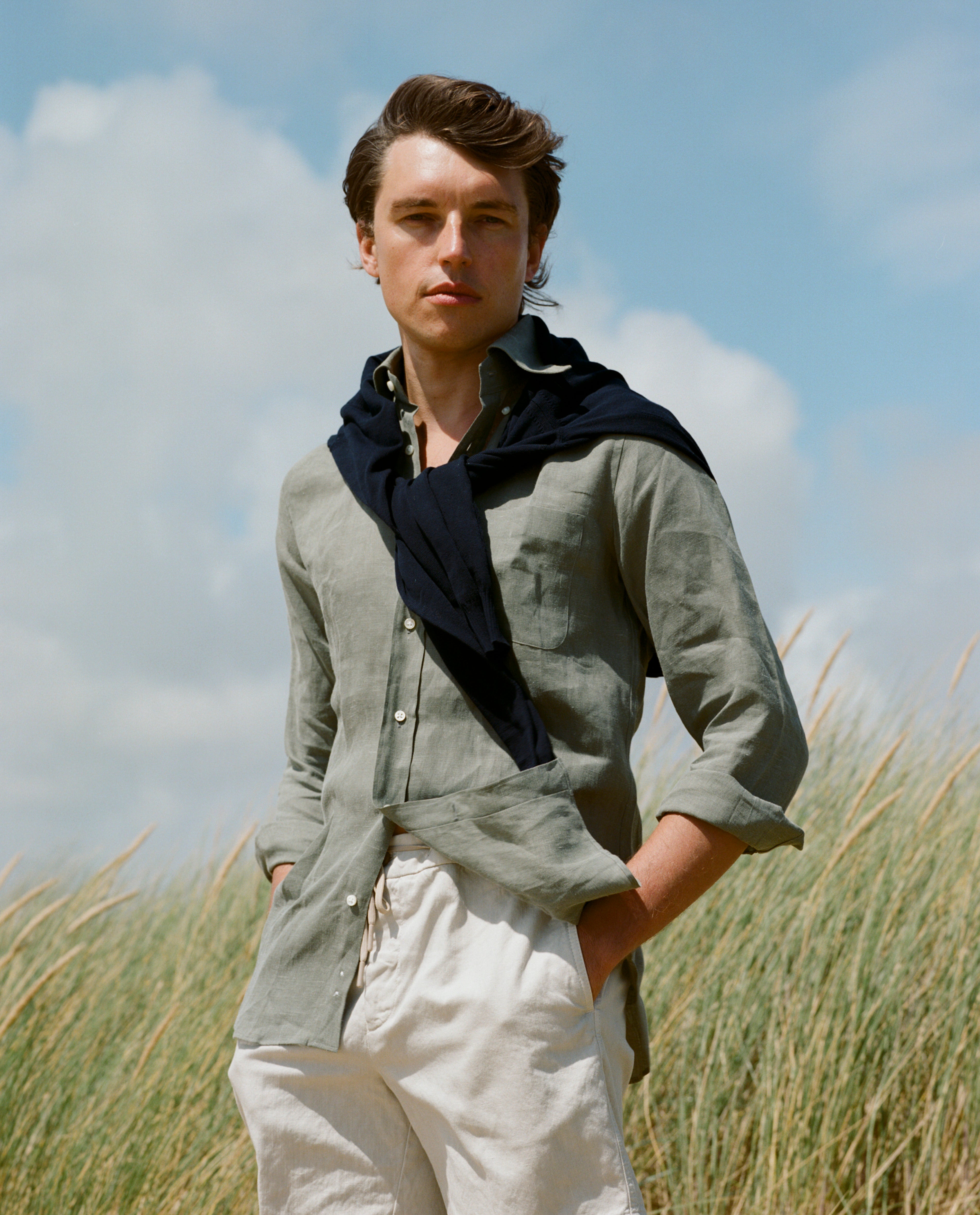 Garment Washed Cotton-Linen Shorts Sand
