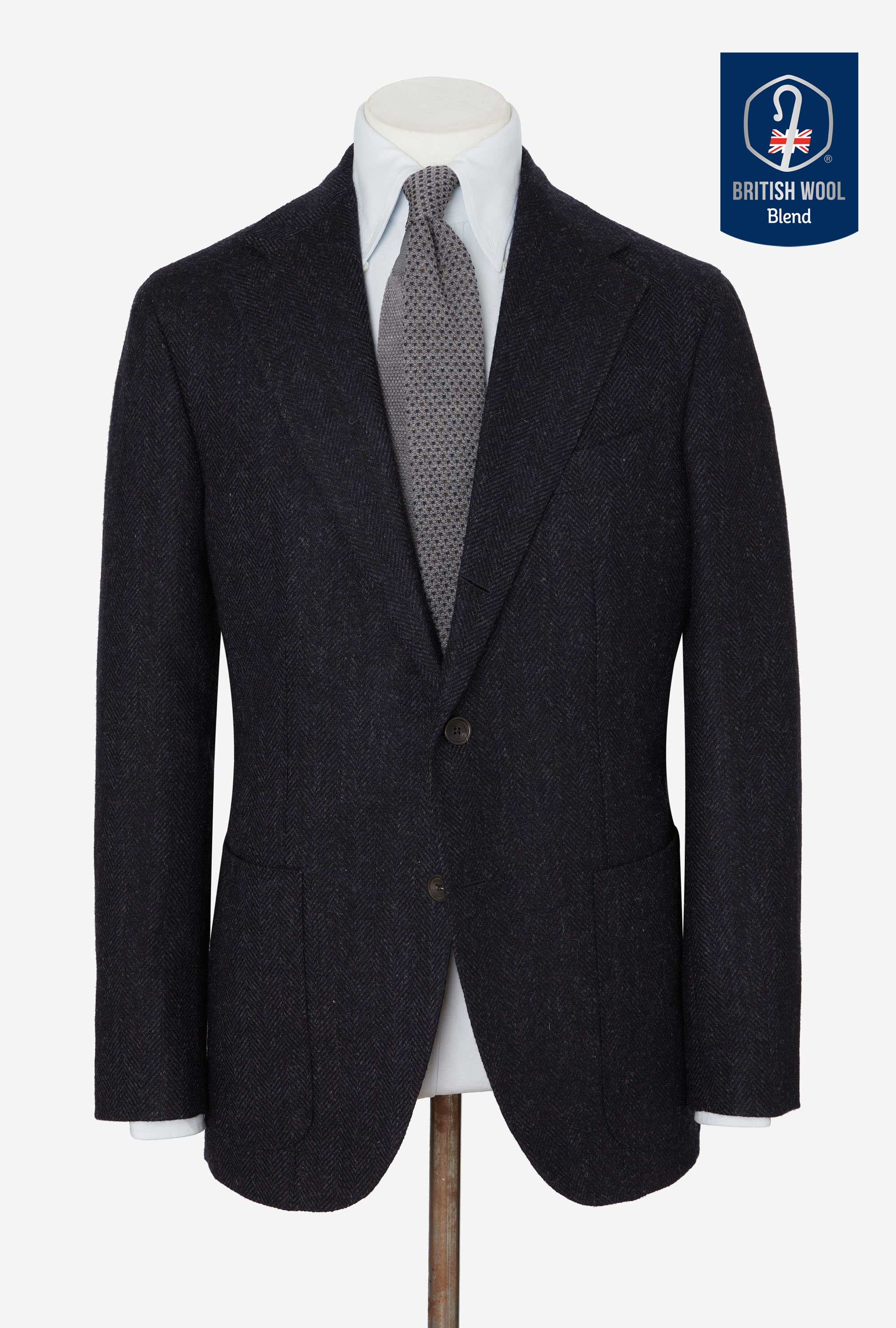 Sport Jacket Wool Dark Navy Herringbone
