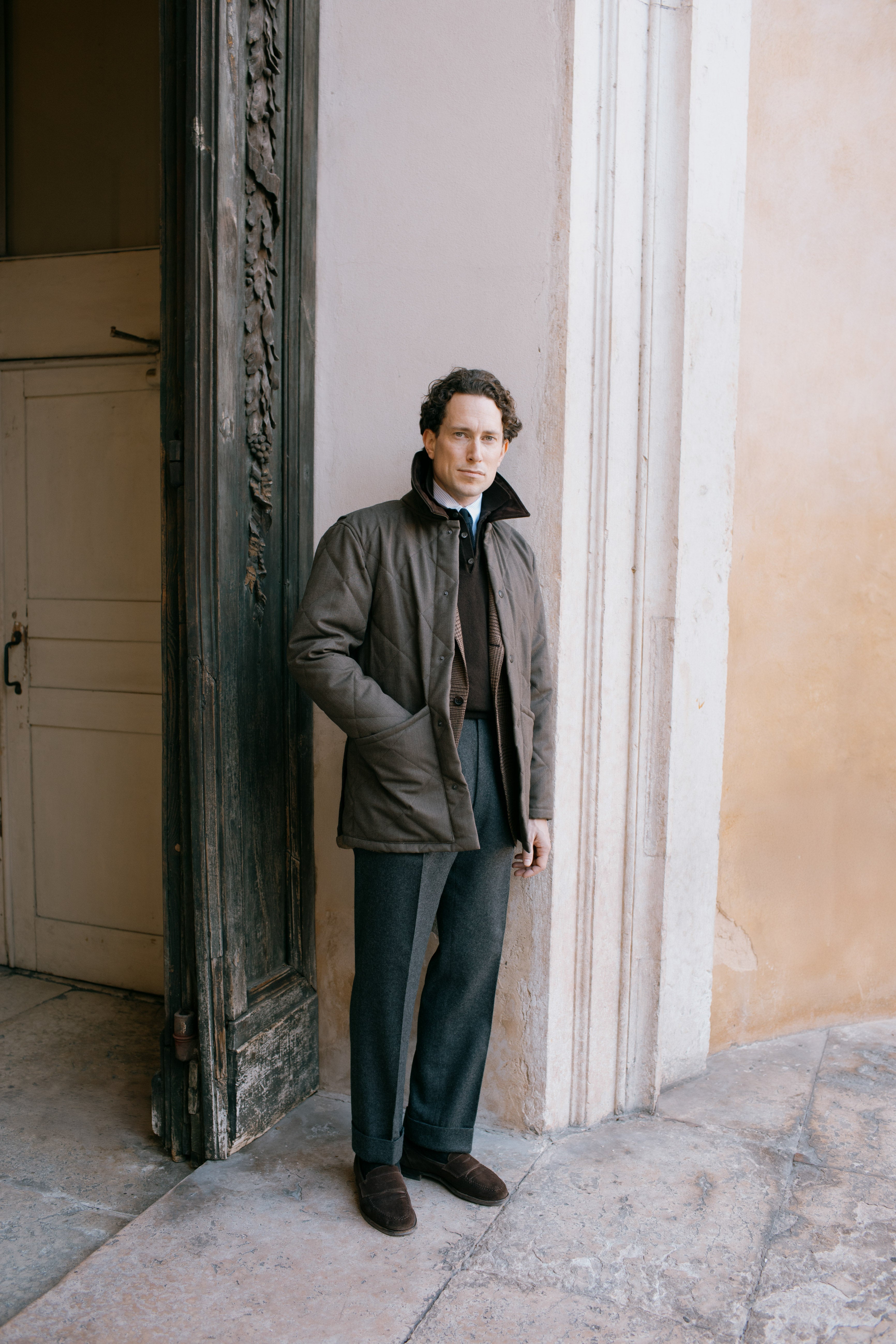 Quilted Jacket Oiled Cavalry Twill Taupe