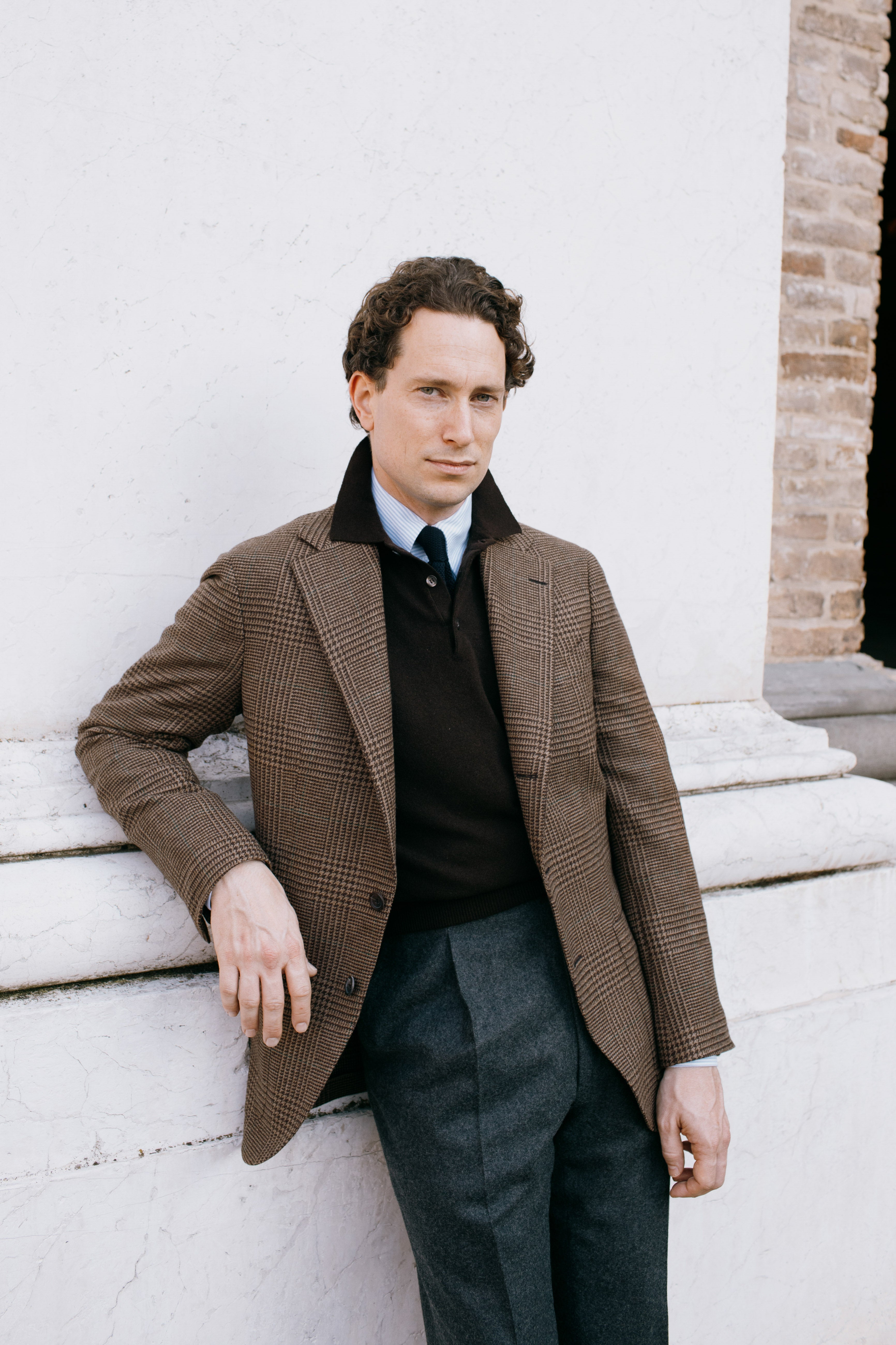 Sport Jacket Wool Brown Glen Plaid Green Overcheck