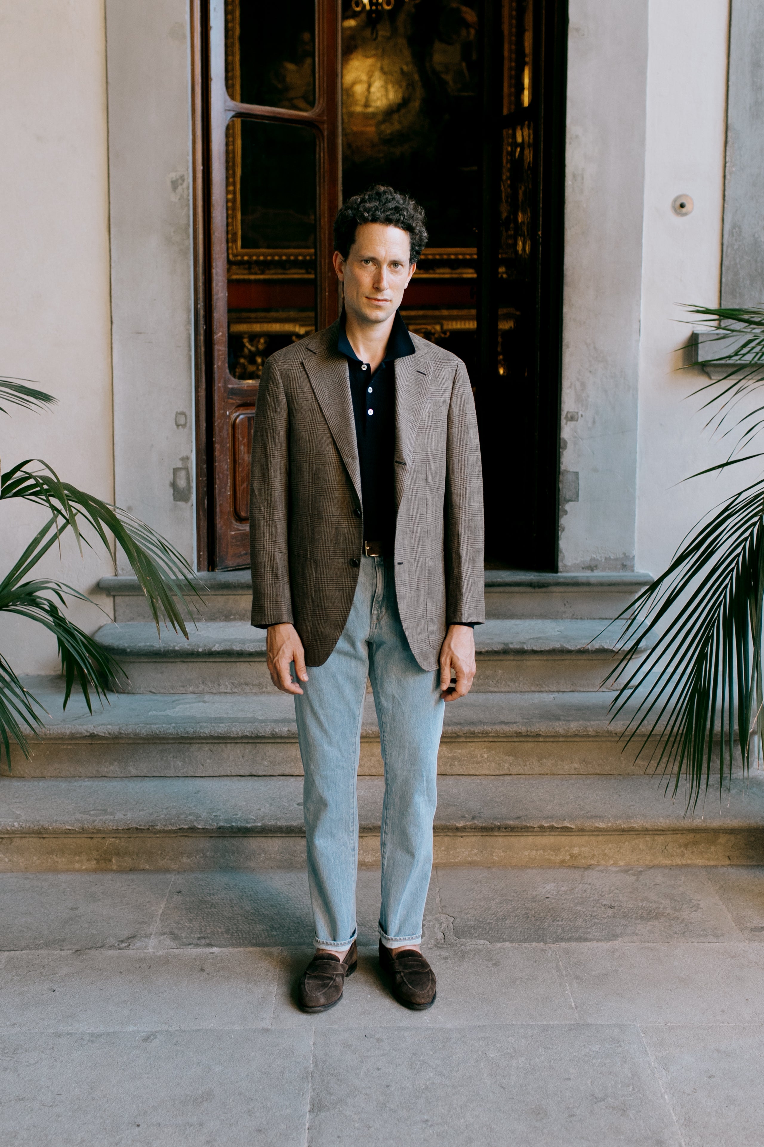 Sport Jacket Single Breasted Sand Glen Plaid Emerald Overcheck