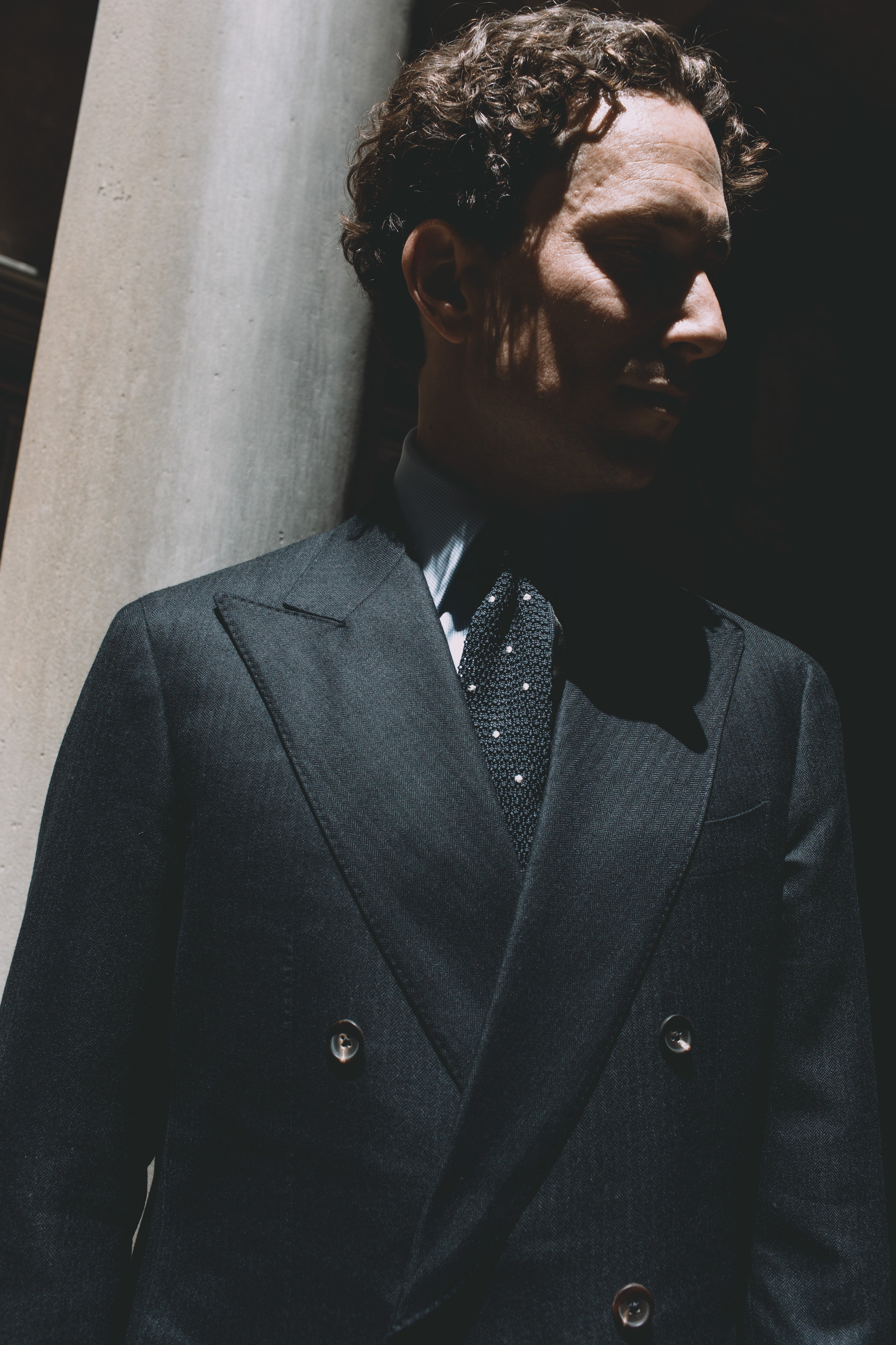 Suit Double Breasted Navy Wool Herringbone