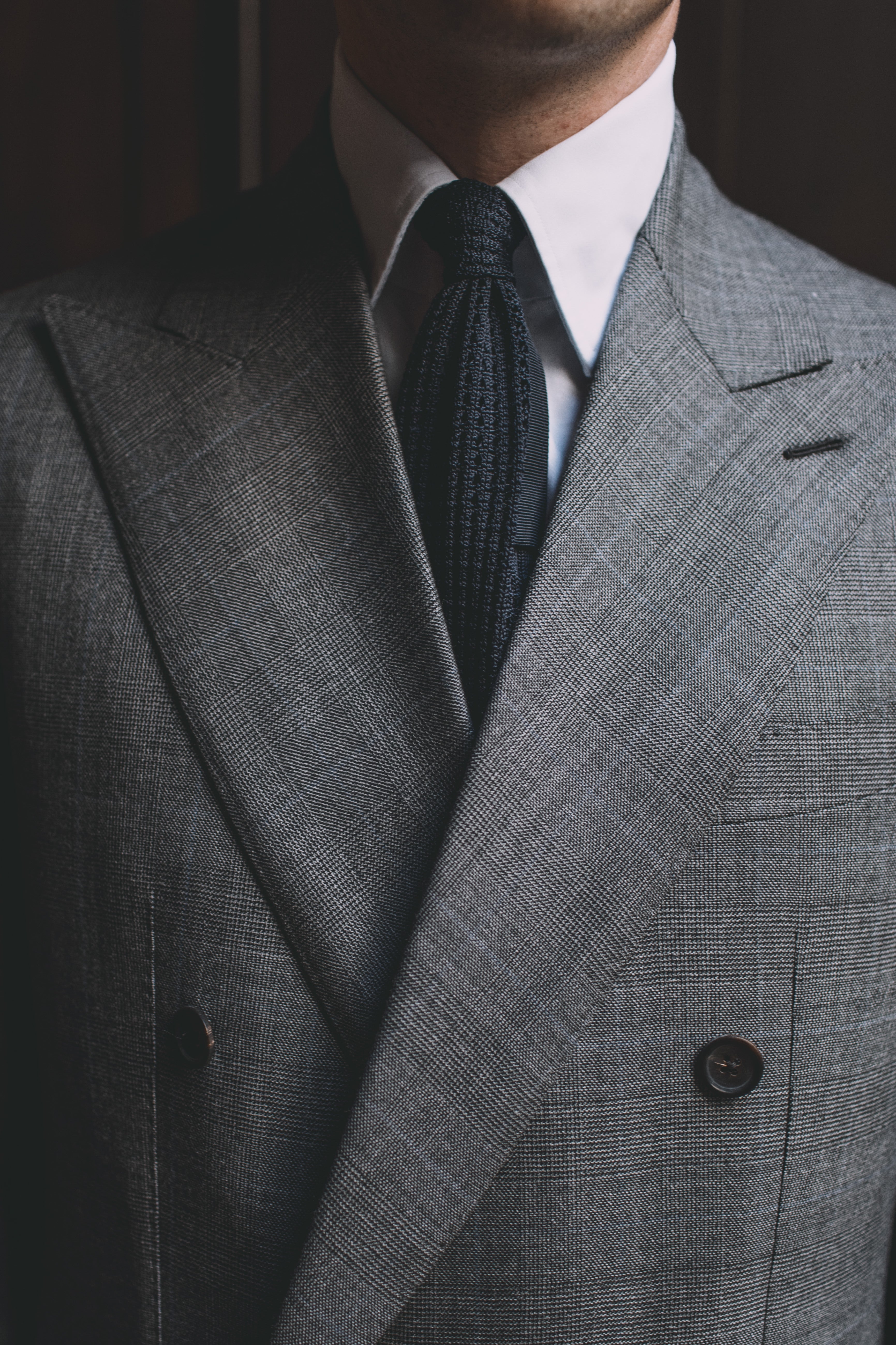 Suit Double Breasted Grey Glen Plaid Sky Overcheck