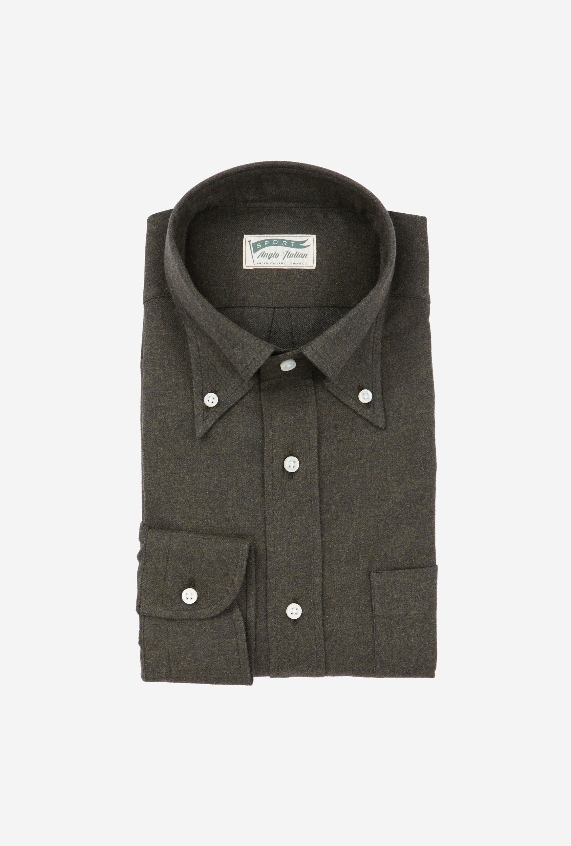 Button Down Sport Shirt Brushed Cotton Green