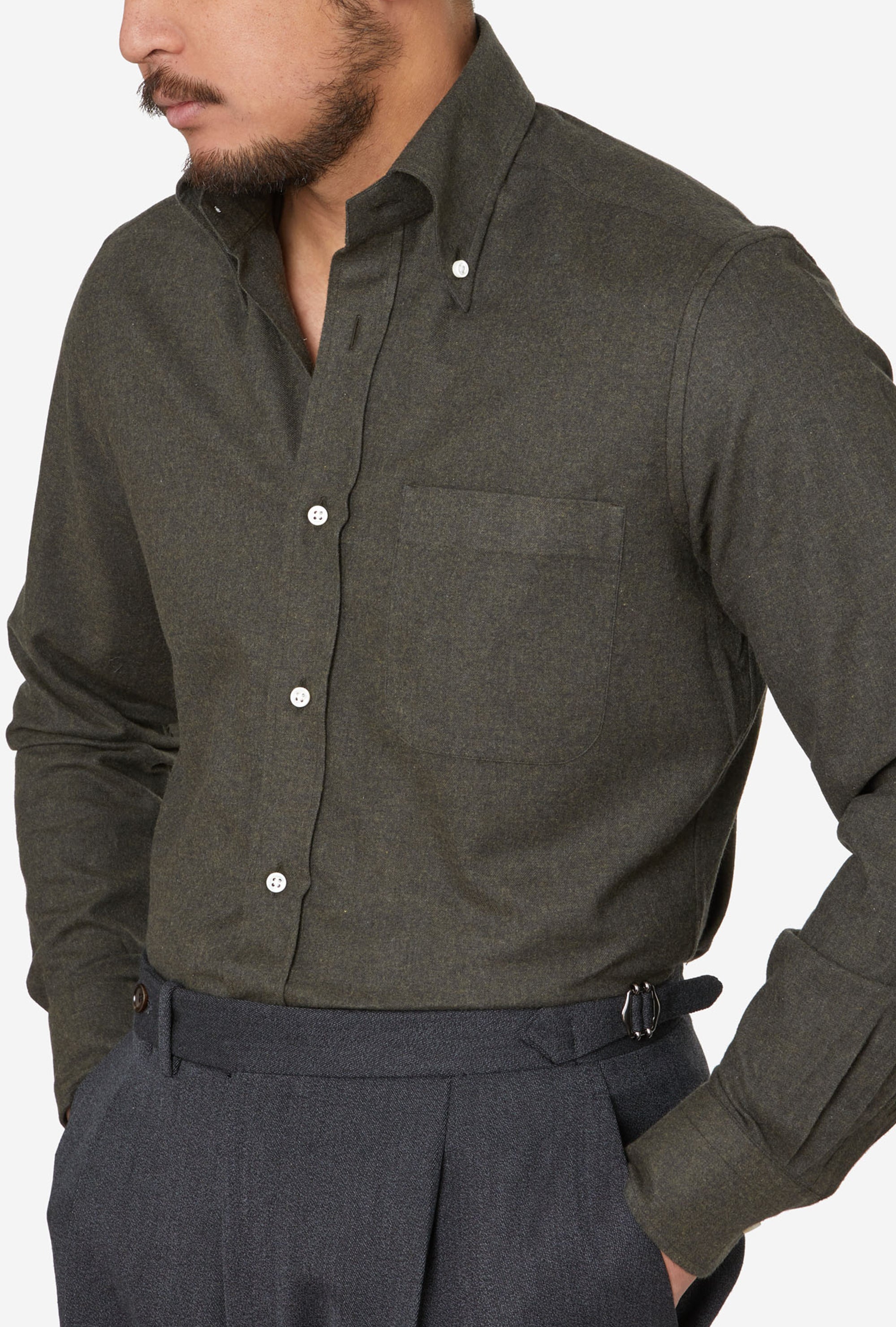 Button Down Sport Shirt Brushed Cotton Green