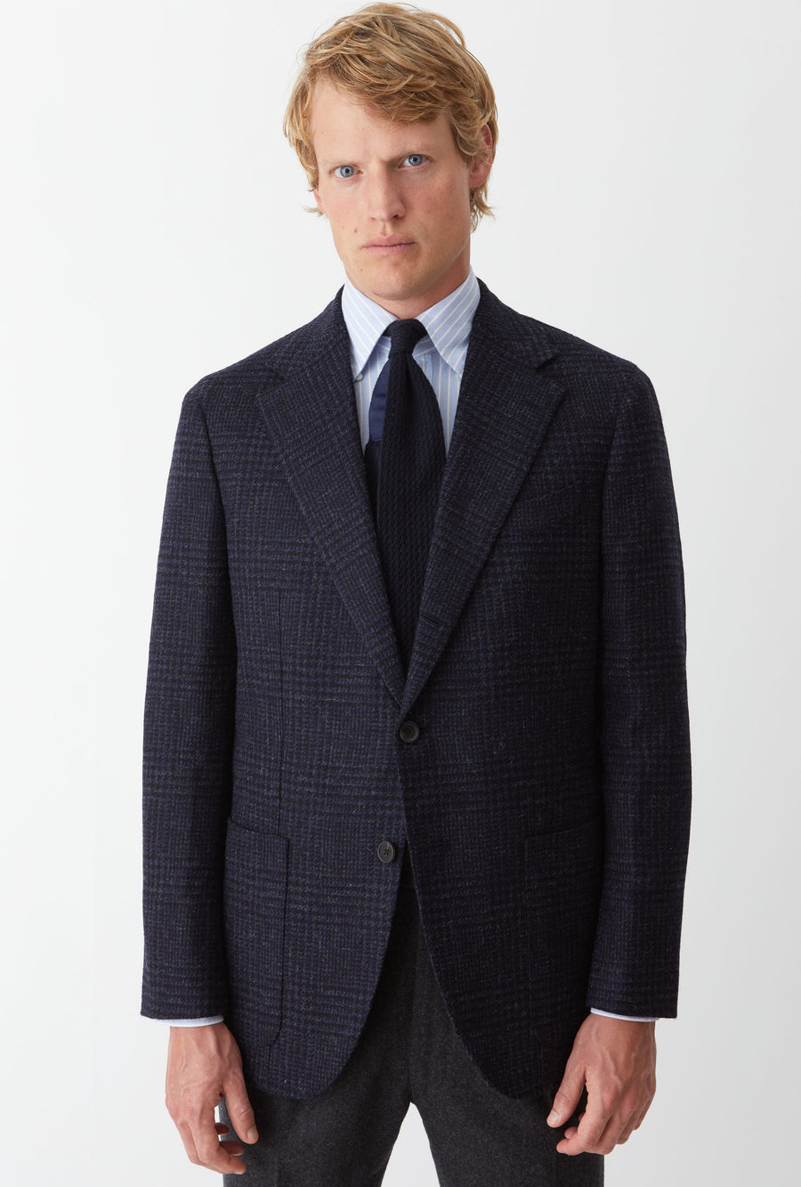 Sport Jacket Wool Tweed Navy Glen Plaid