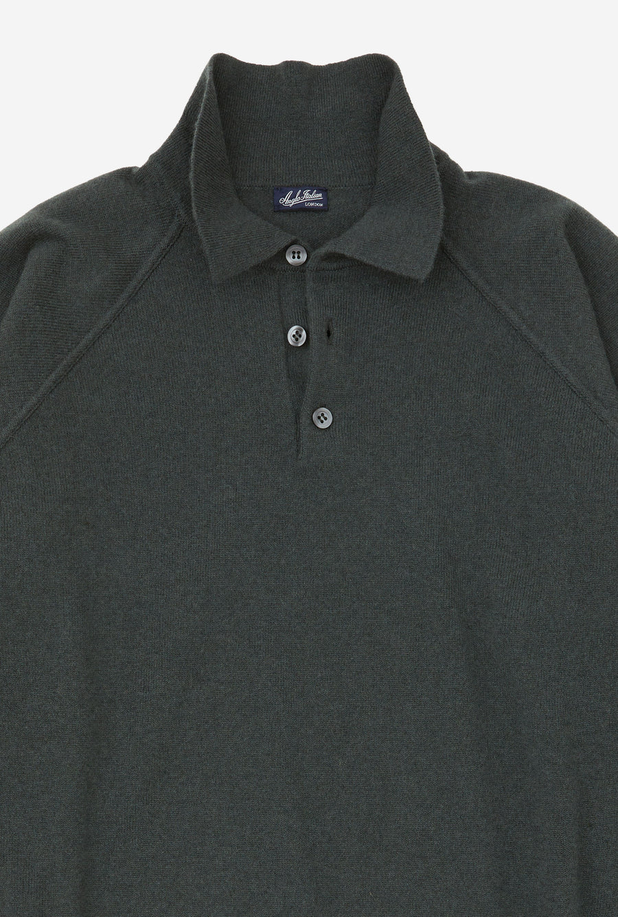 Raglan Sleeve Polo Wool-Cashmere Moss