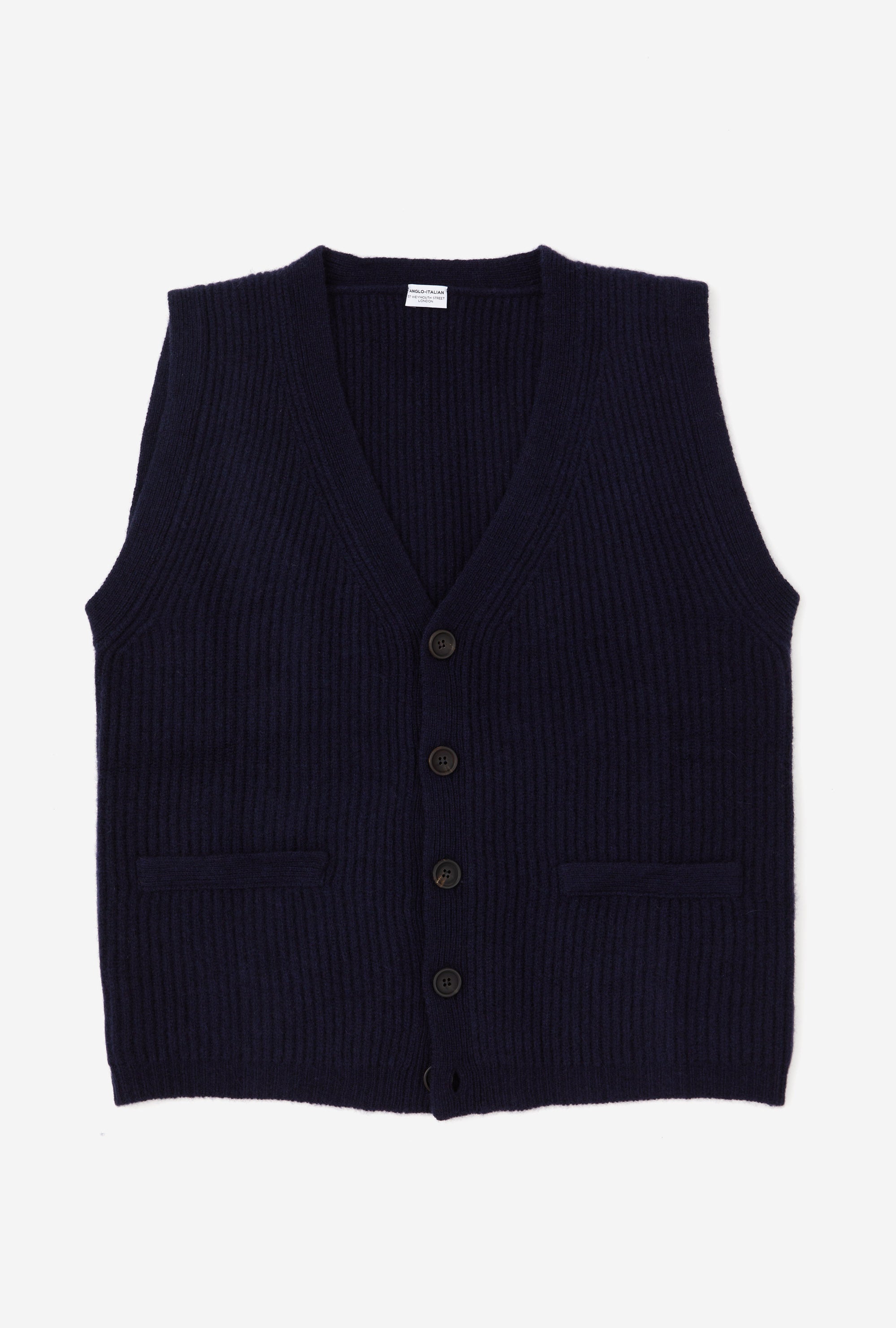 Button-Through Sleeveless Cardigan Wool Navy