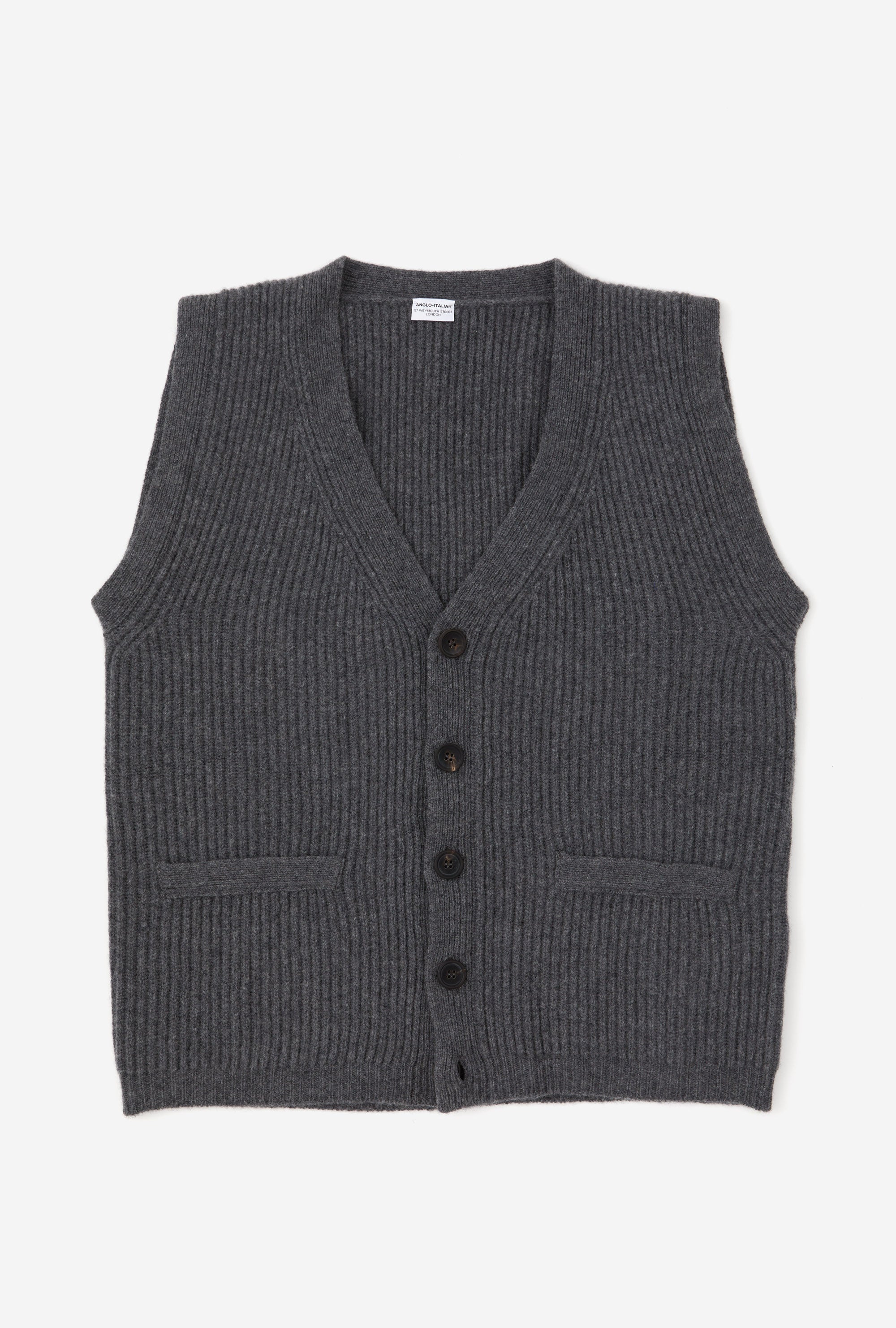 Button-Through Sleeveless Cardigan Wool Grey