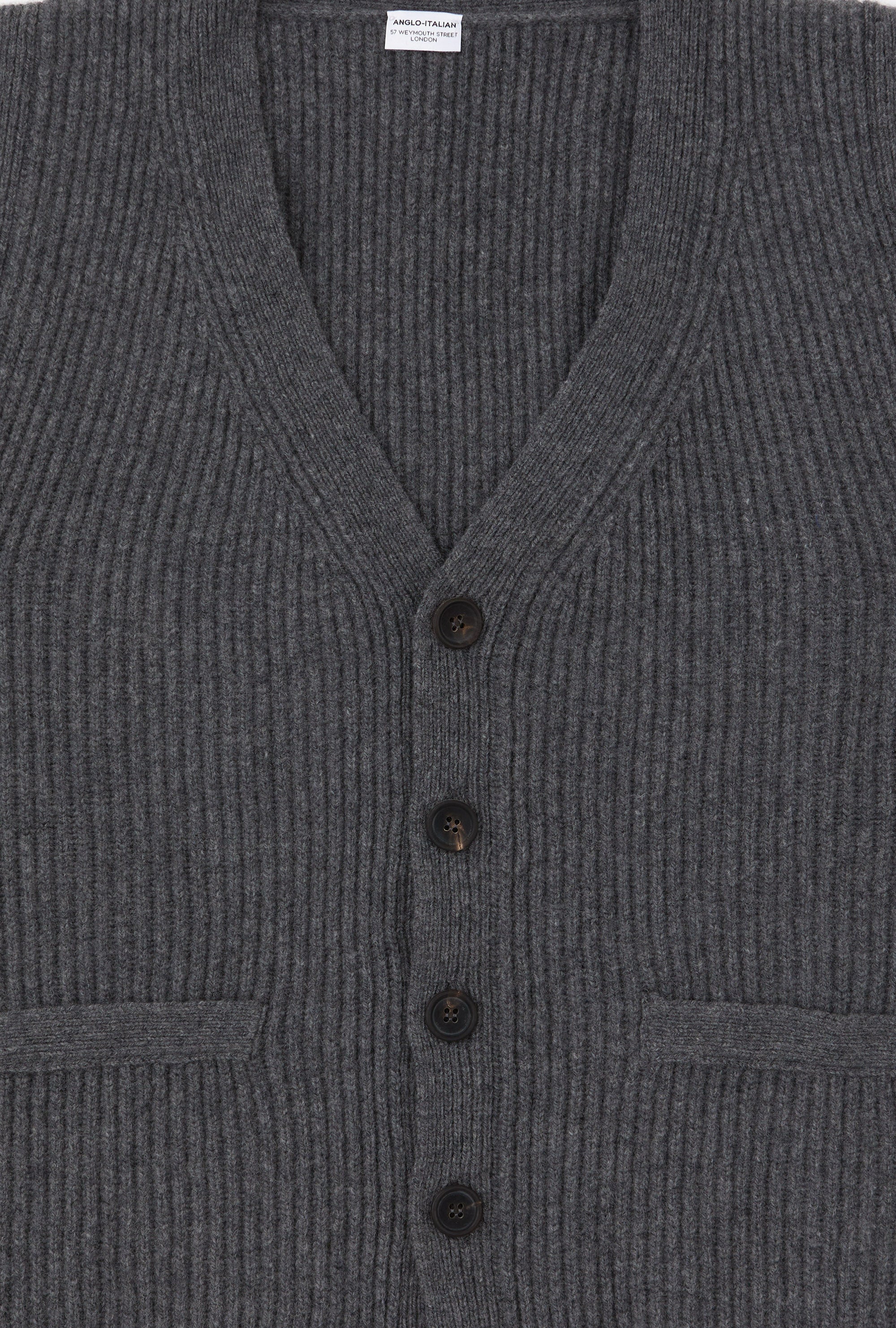 Button-Through Sleeveless Cardigan Wool Grey