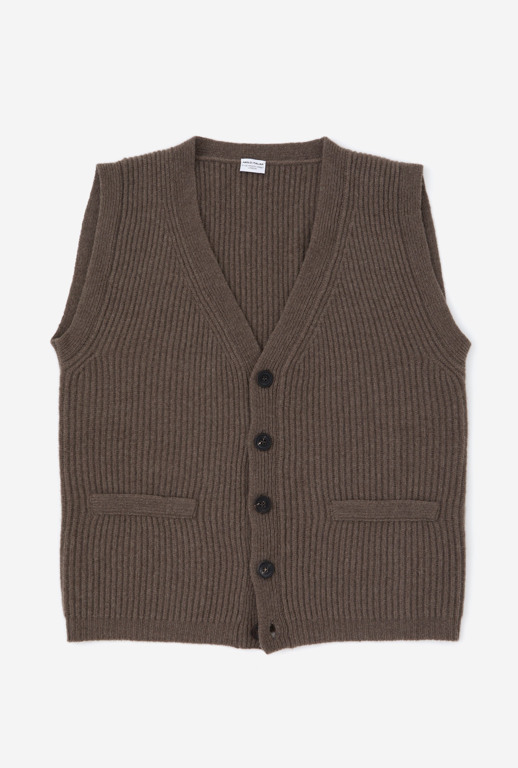 Button-Through Sleeveless Cardigan Wool Brown