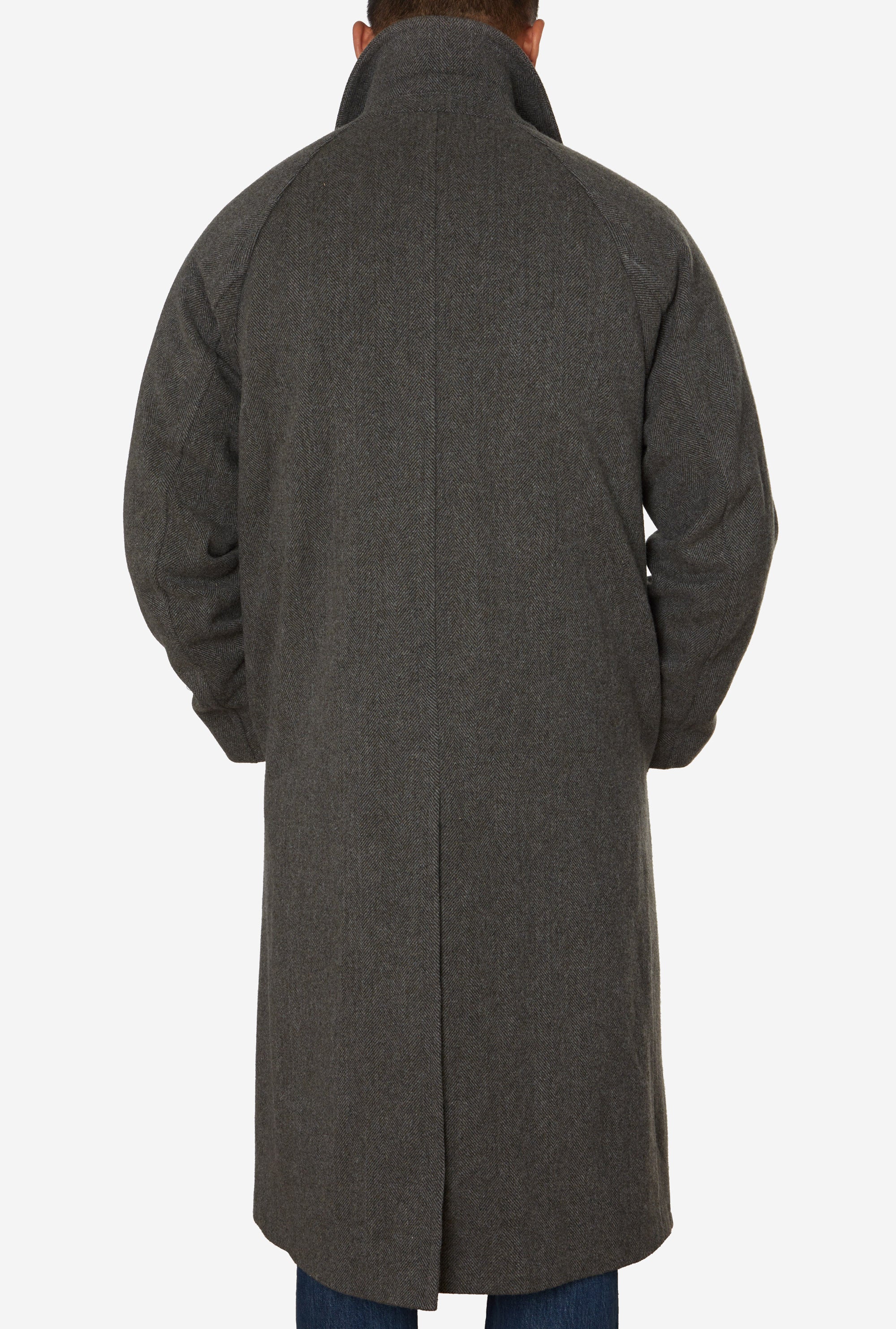 Raglan Sleeve Overcoat Wool Sage Herringbone