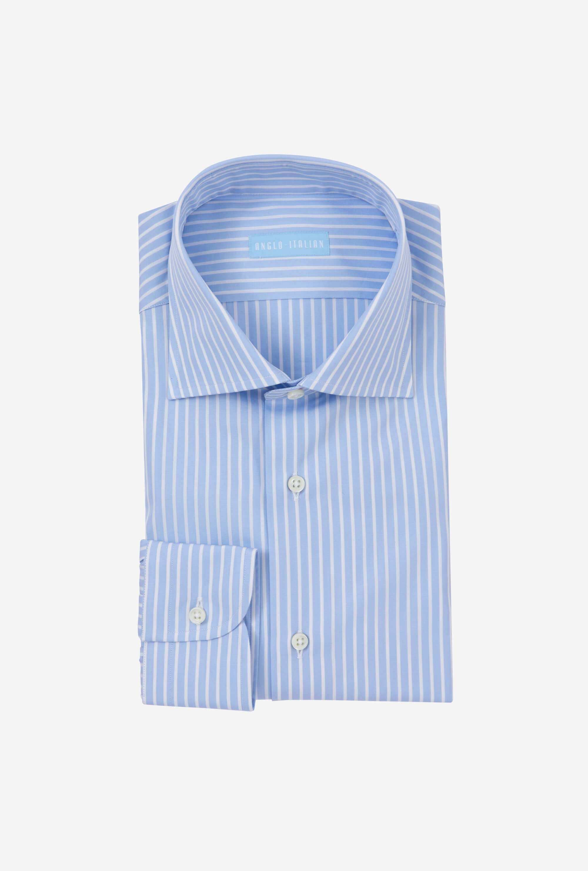 Spread Collar Shirt Cotton Blue Reverse Stripe