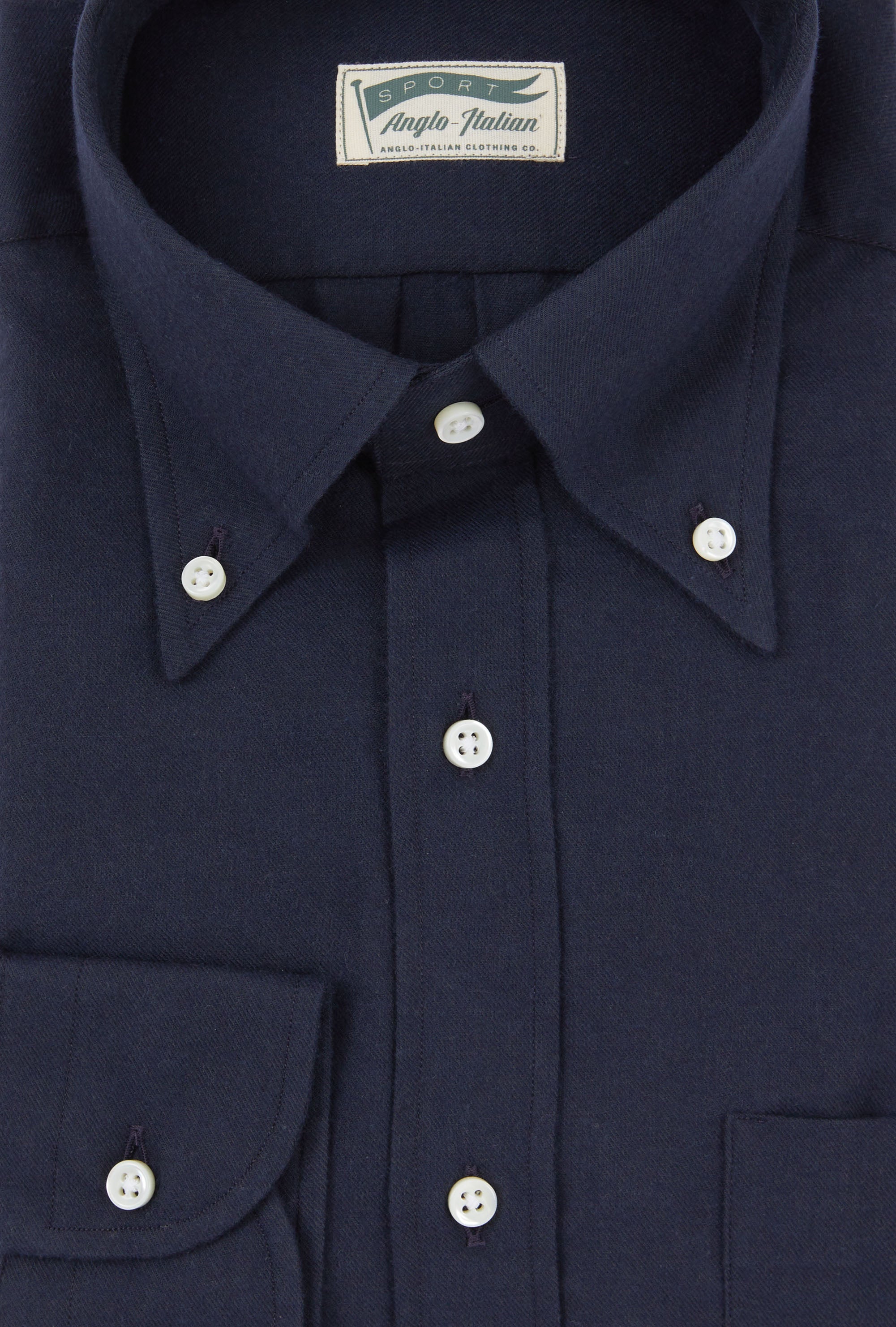 Button Down Sport Shirt Wool-Cotton Navy