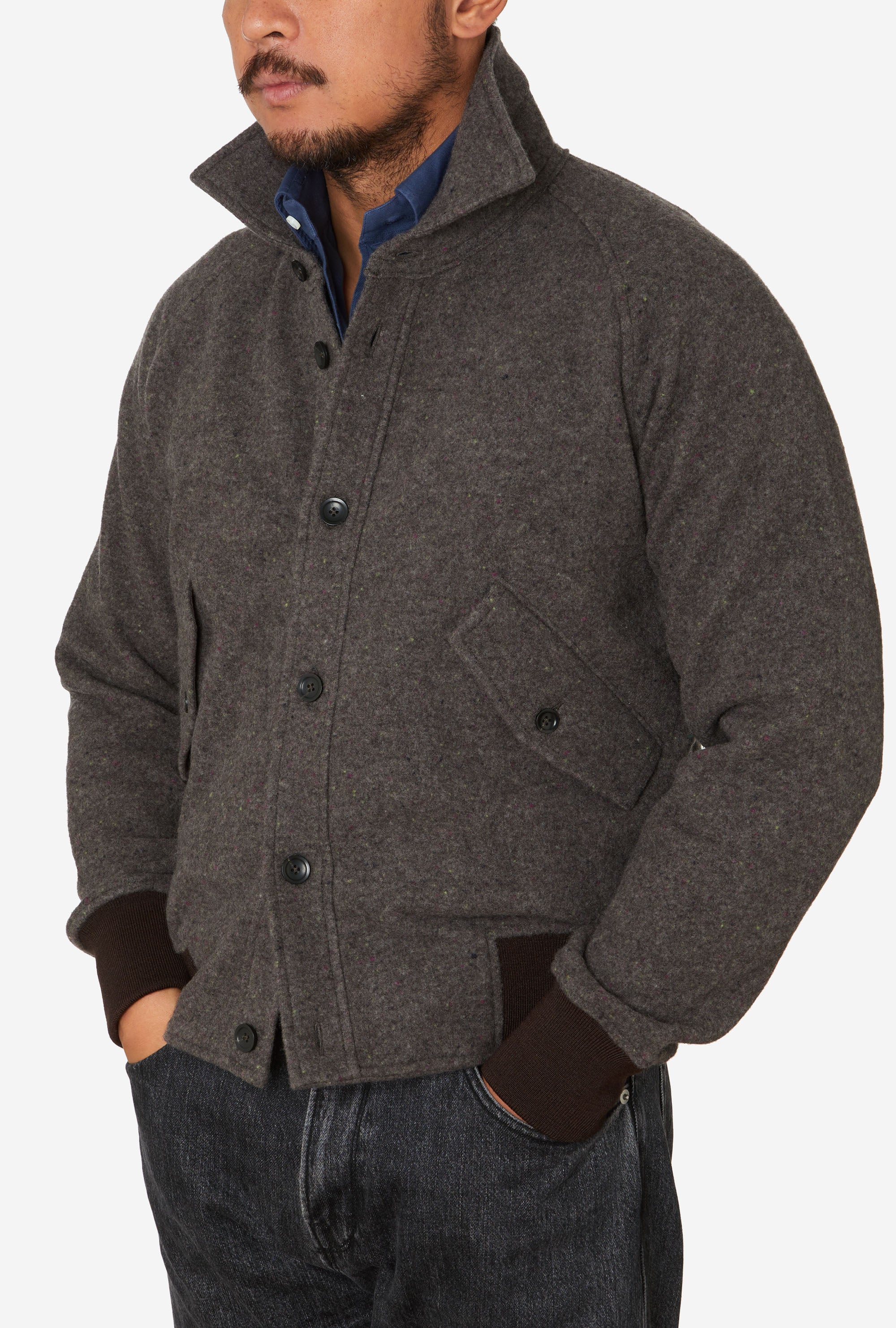 Knitted Bomber Wool Donegal Brown