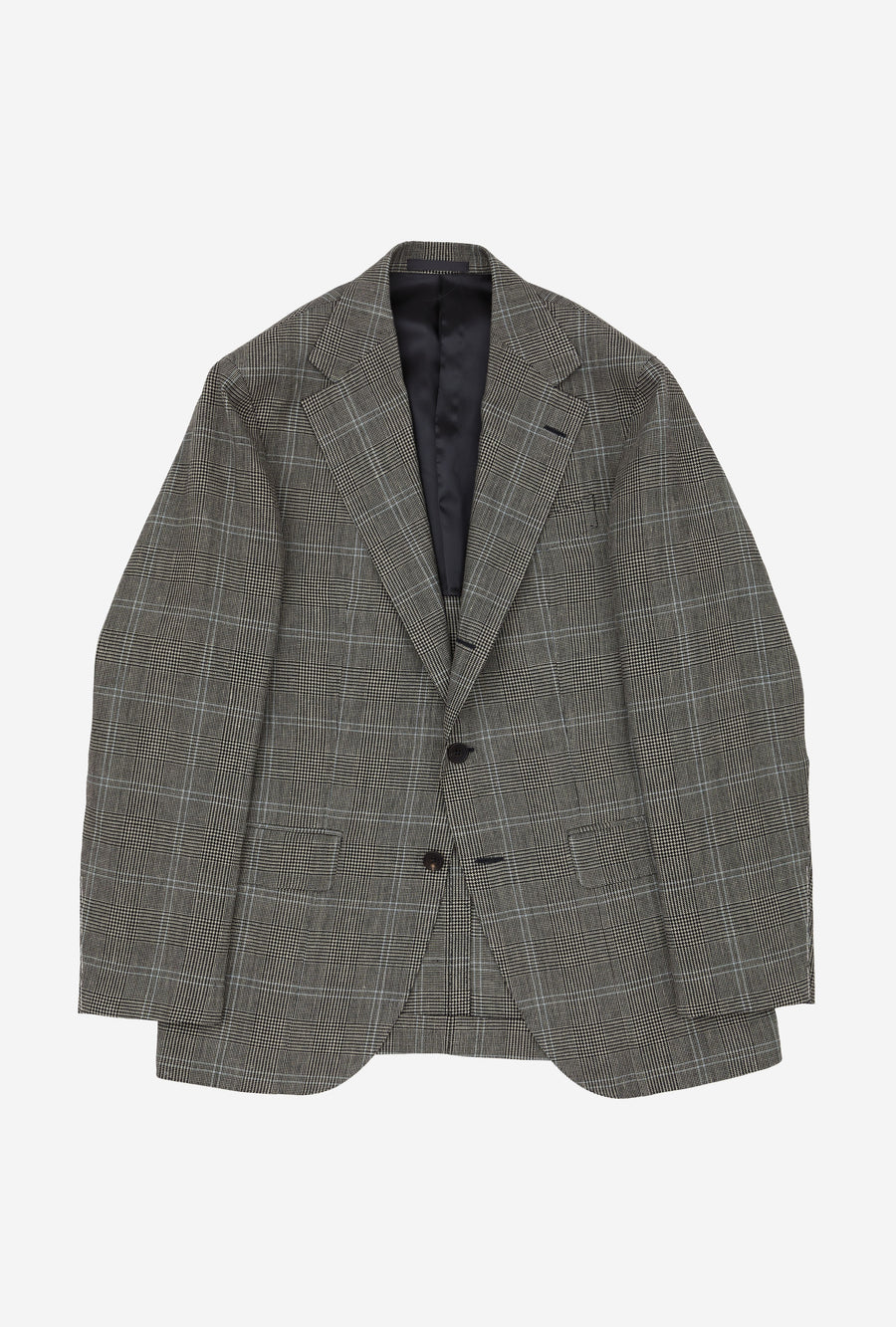 Suit Single Breasted Grey Glen Plaid Sky Overcheck Wool-Linen