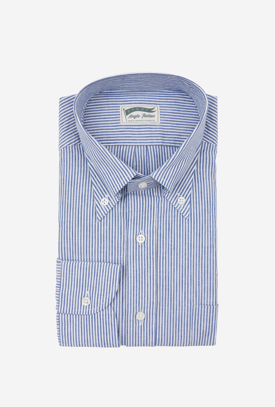 Button Down Sport Shirt Cotton-Linen Blue Bengal Stripe