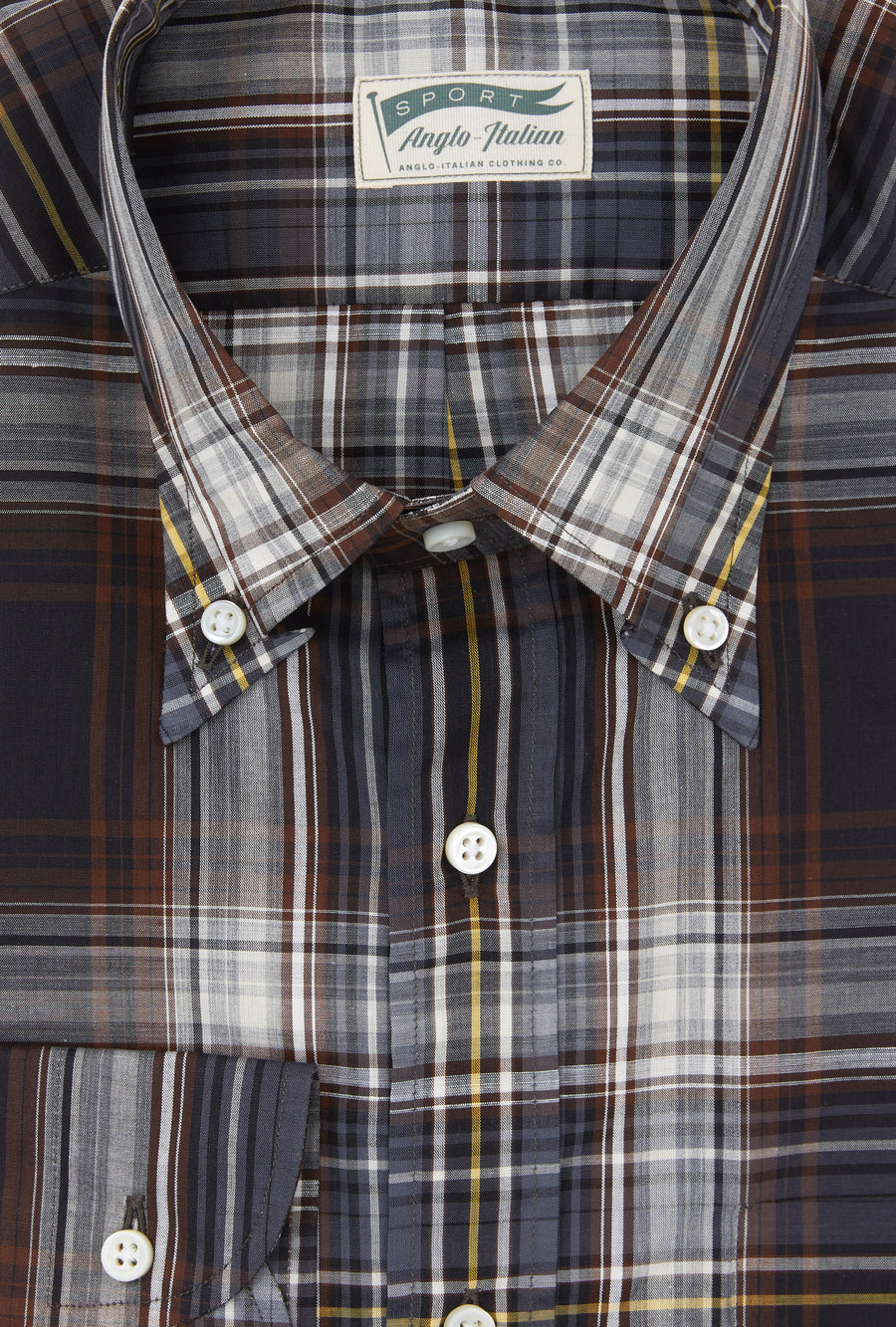 Button Down Cotton-Linen Shirt Navy White Yellow Check