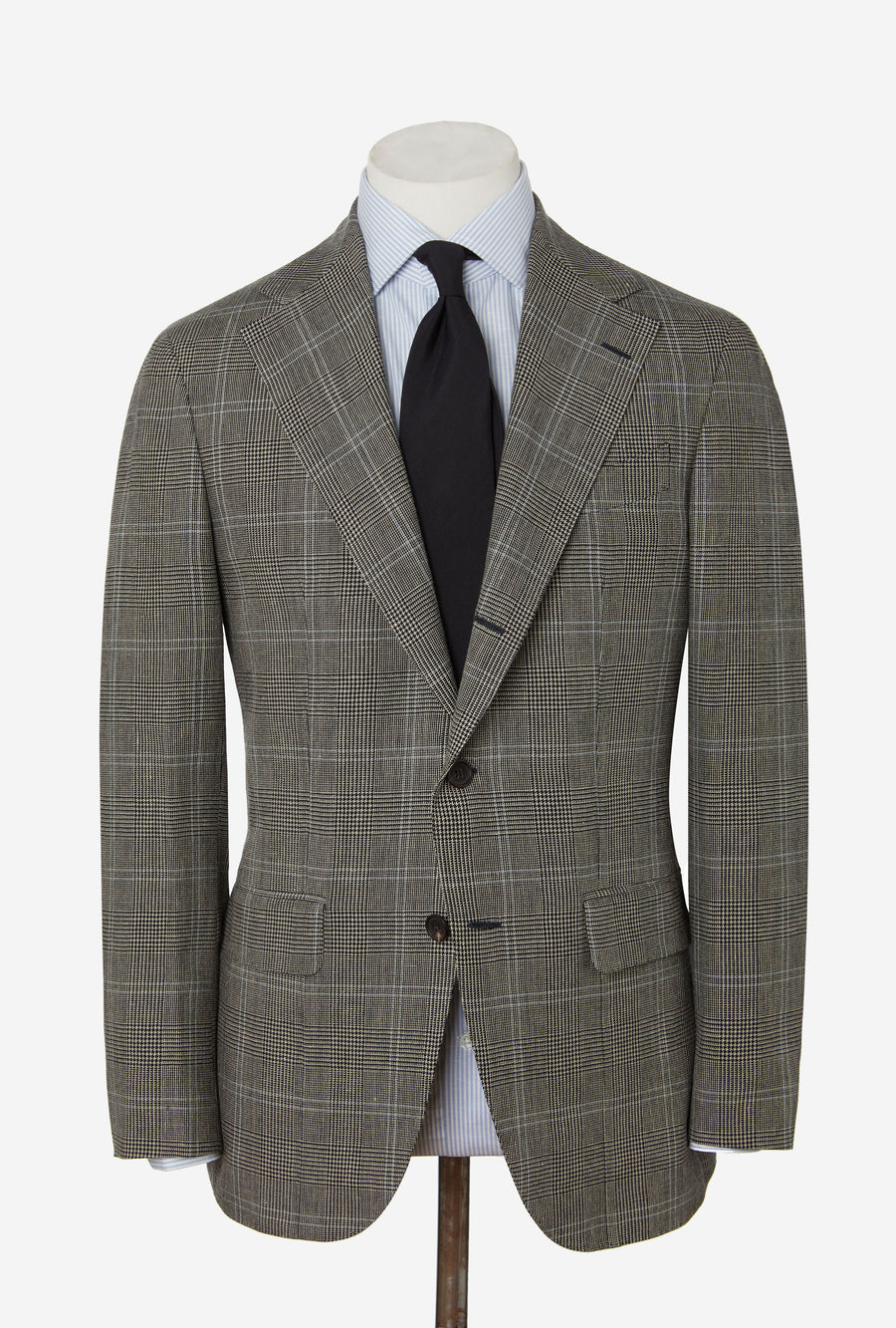 Suit Single Breasted Grey Glen Plaid Sky Overcheck Wool-Linen