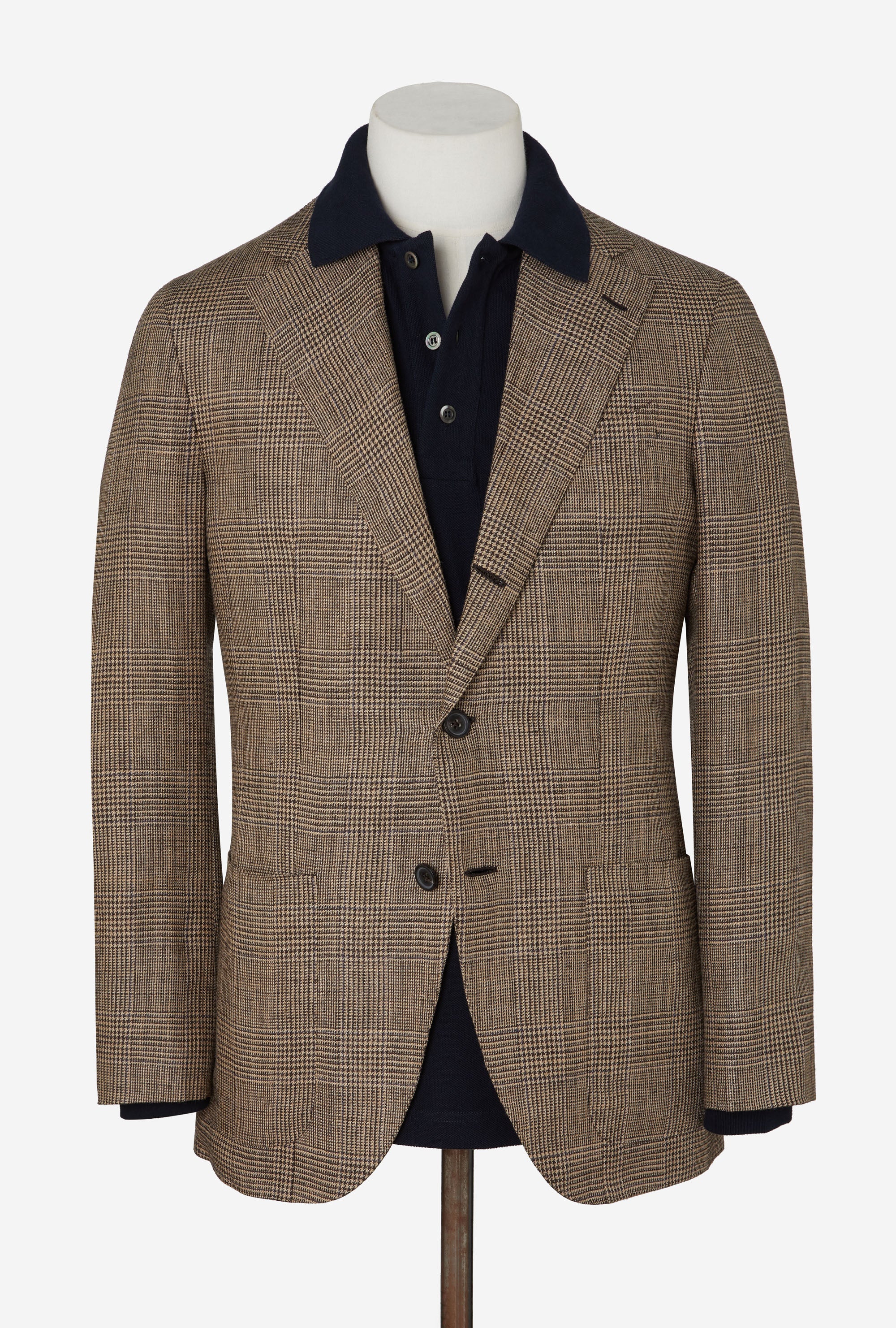 Sport Jacket Silk-Linen Sand Glen Plaid Royal Blue Overcheck