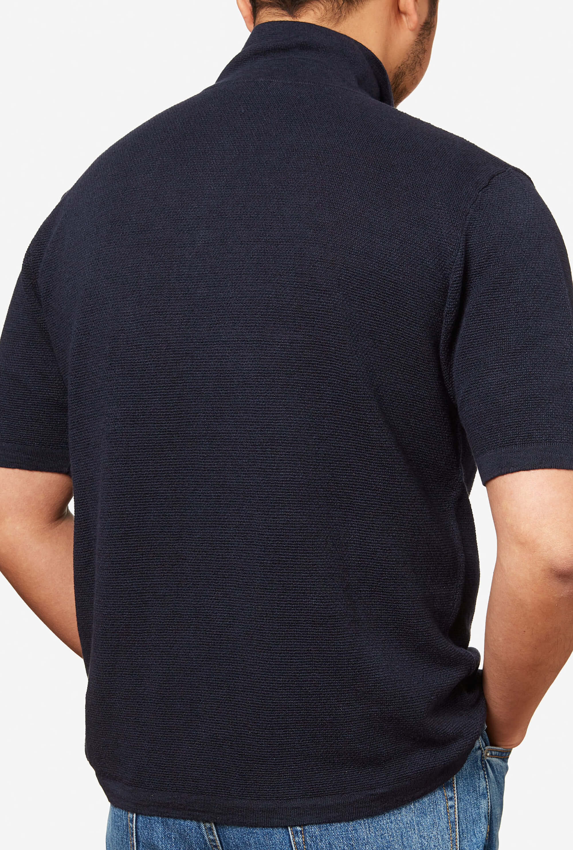 Knitted Polo Cotton Linen Navy
