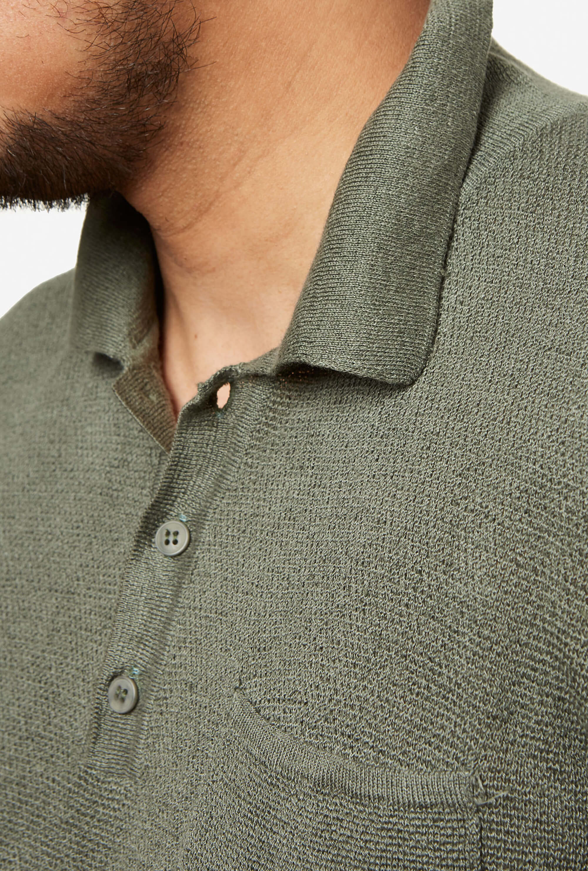 Knitted Polo Cotton Linen Green