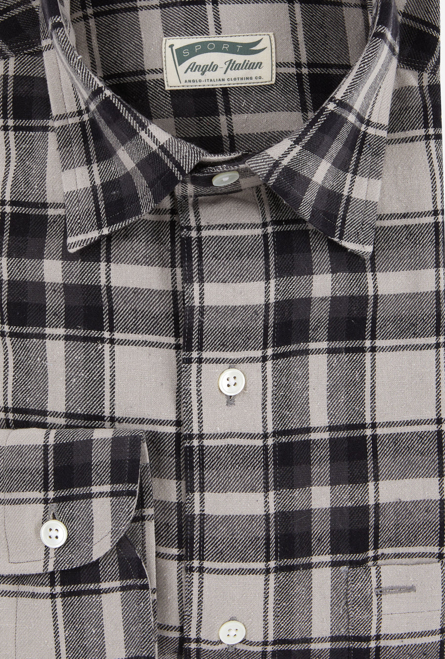 Mechanics Shirt Cotton Silk Ecru Grey Check