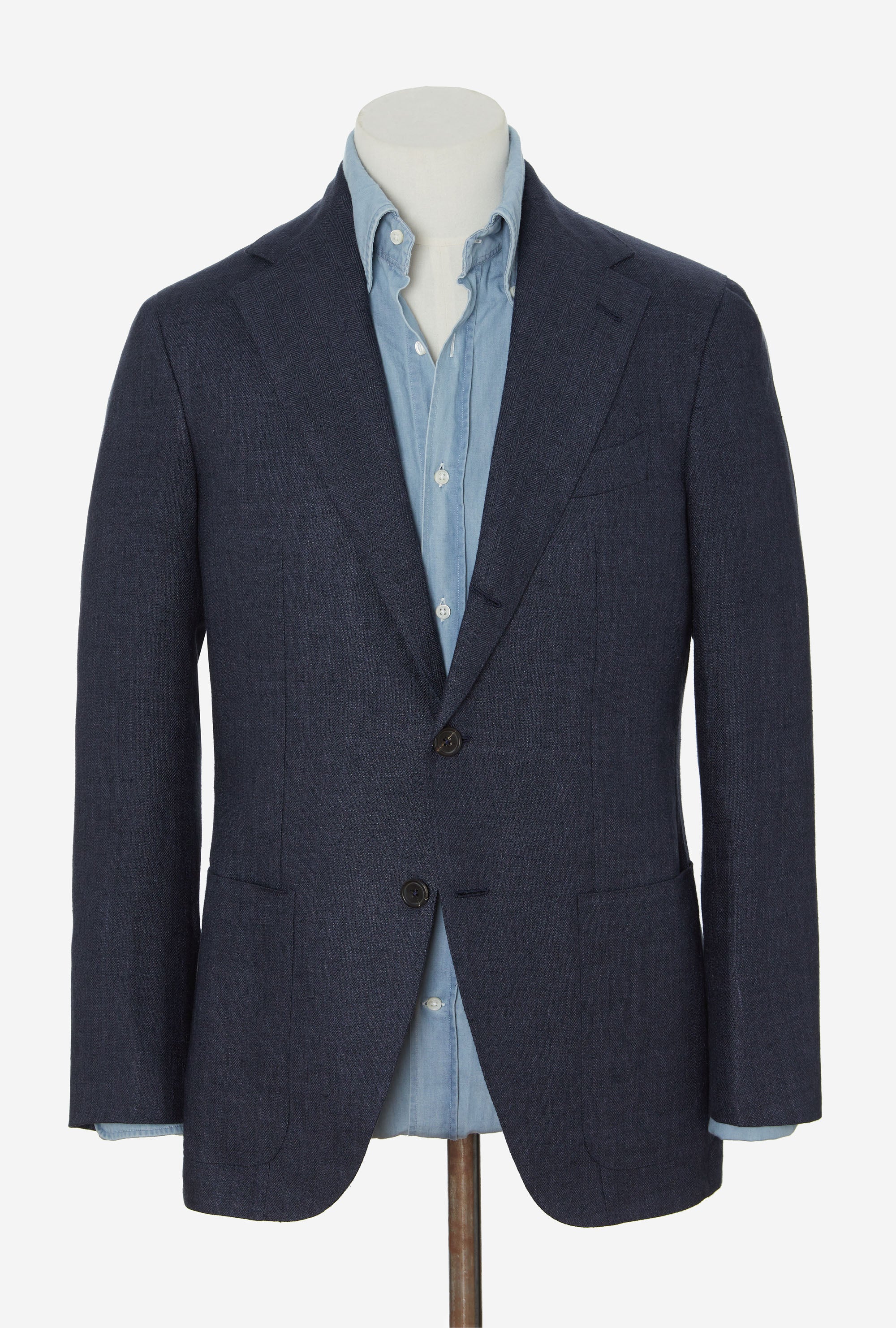 Sport Jacket Silk-Linen Navy Herringbone