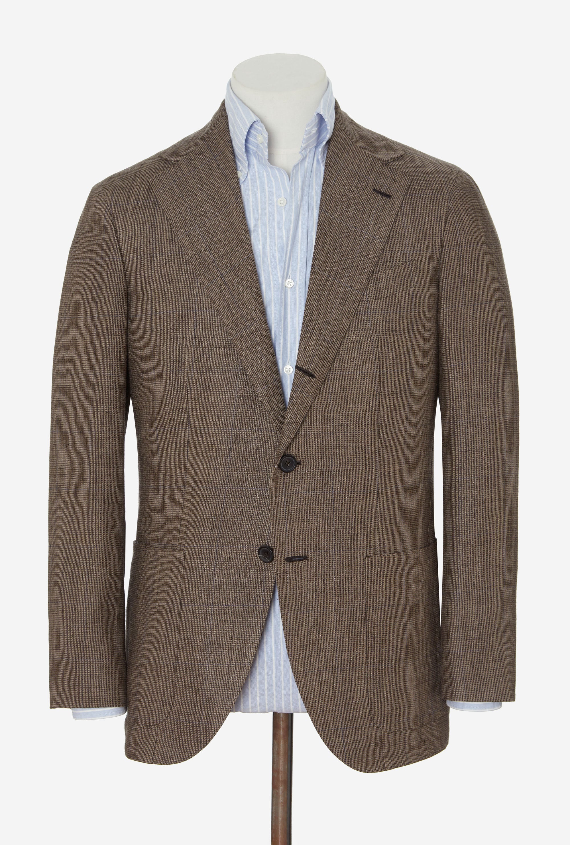 Sport Jacket Silk-Linen Sand Tickweave Blue Overcheck
