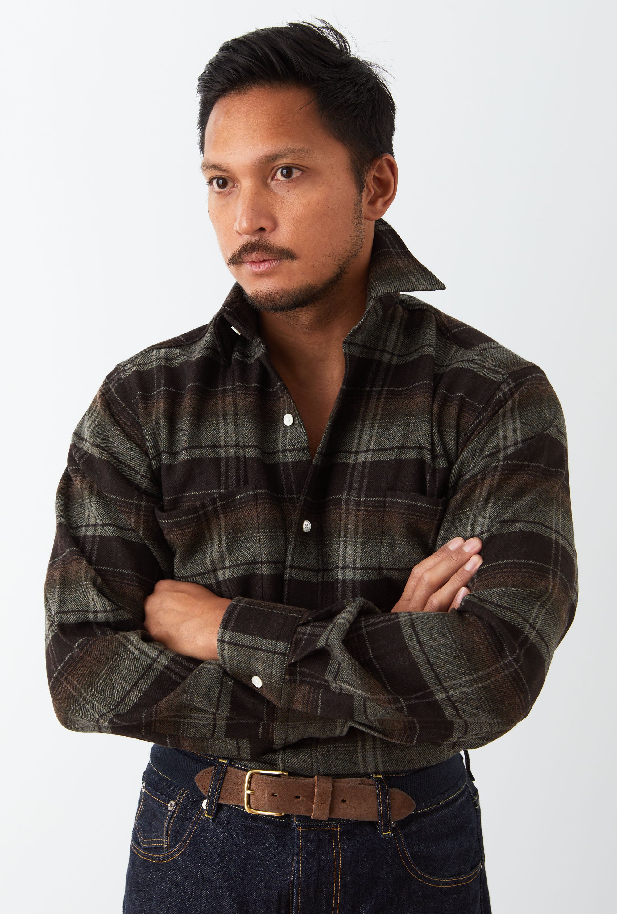 Mechanics Shirt Wool Moss Brown Check