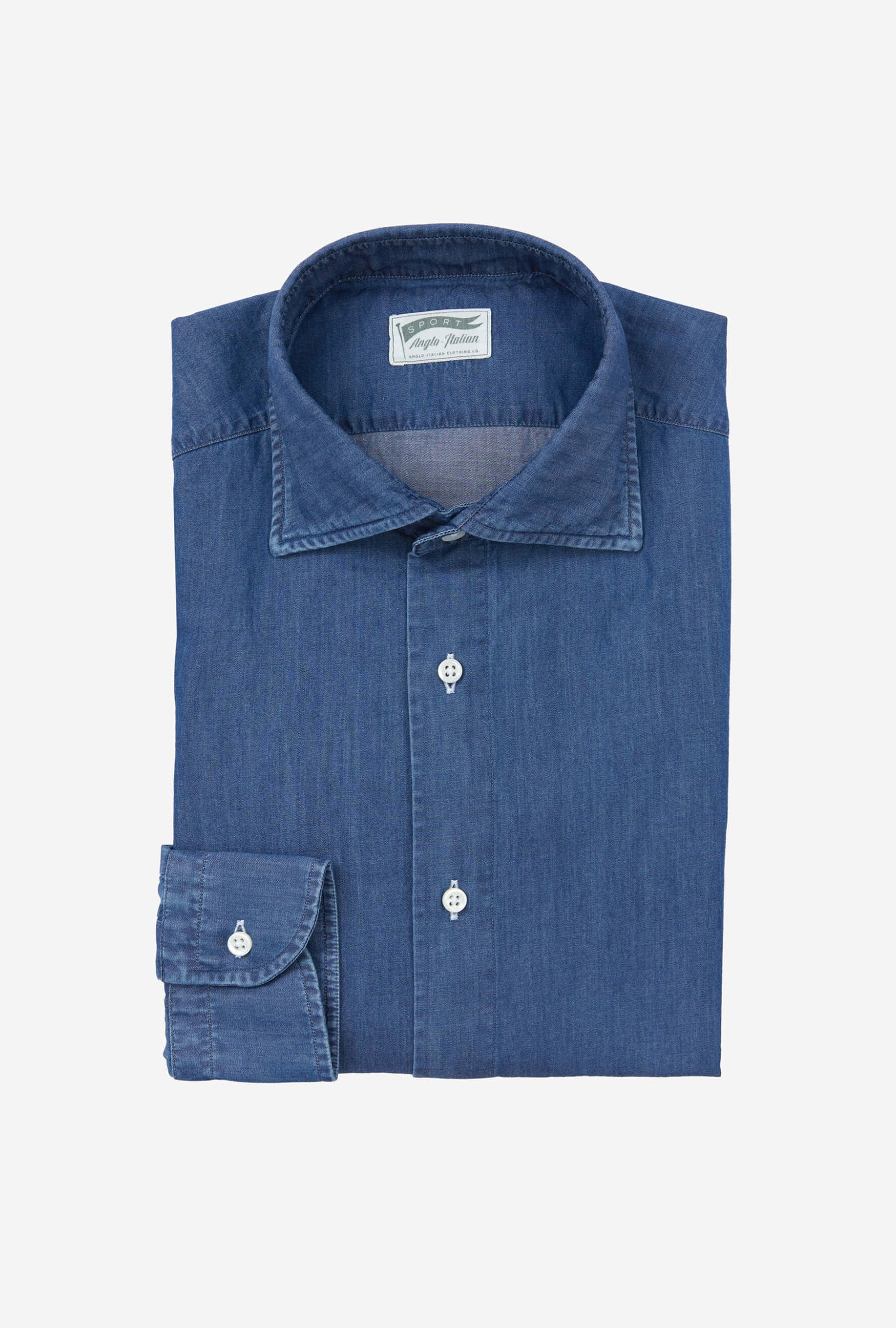 Spread Collar Shirt Mid Wash Denim