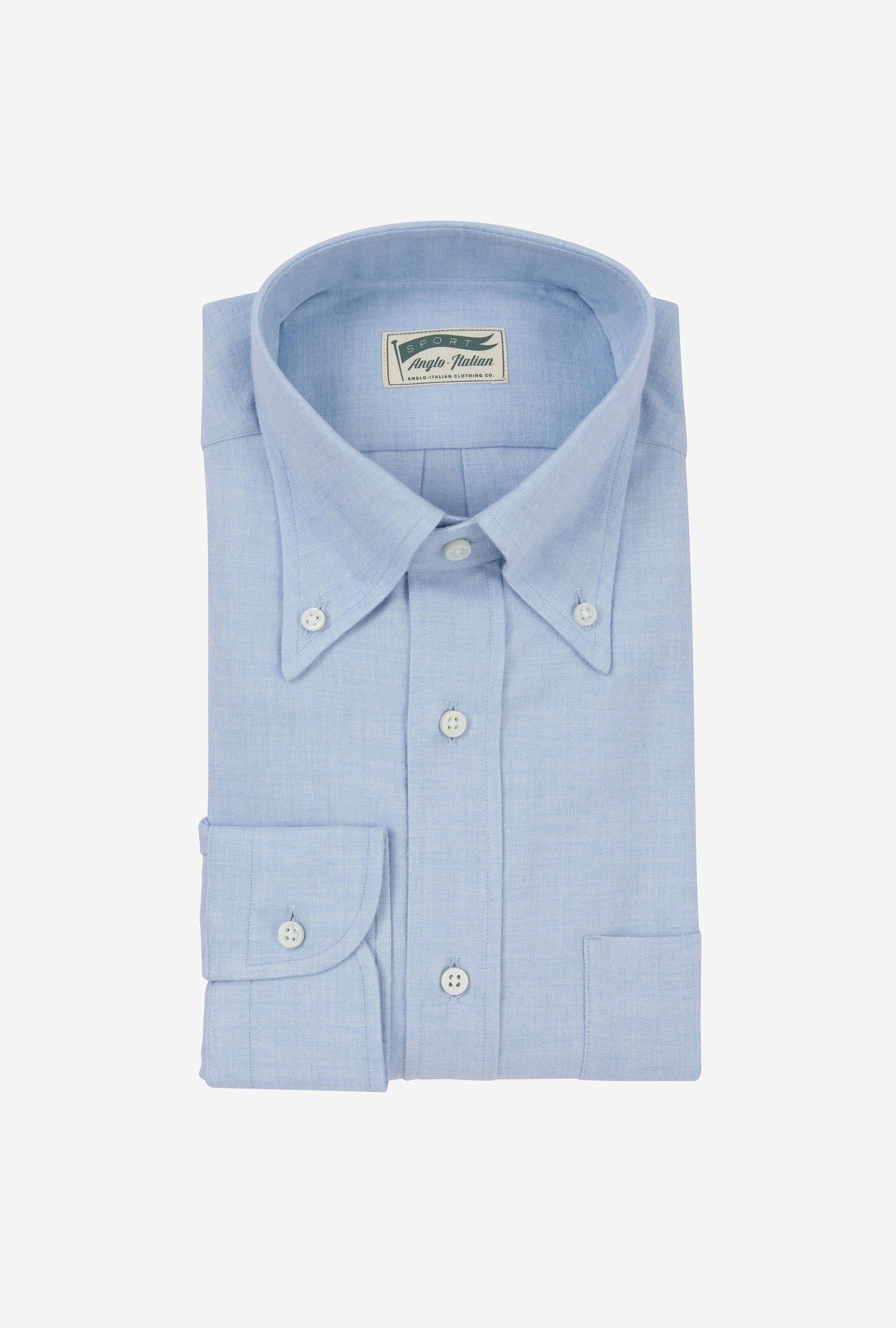 Button Down Sport Shirt Wool-Cotton Sky Blue