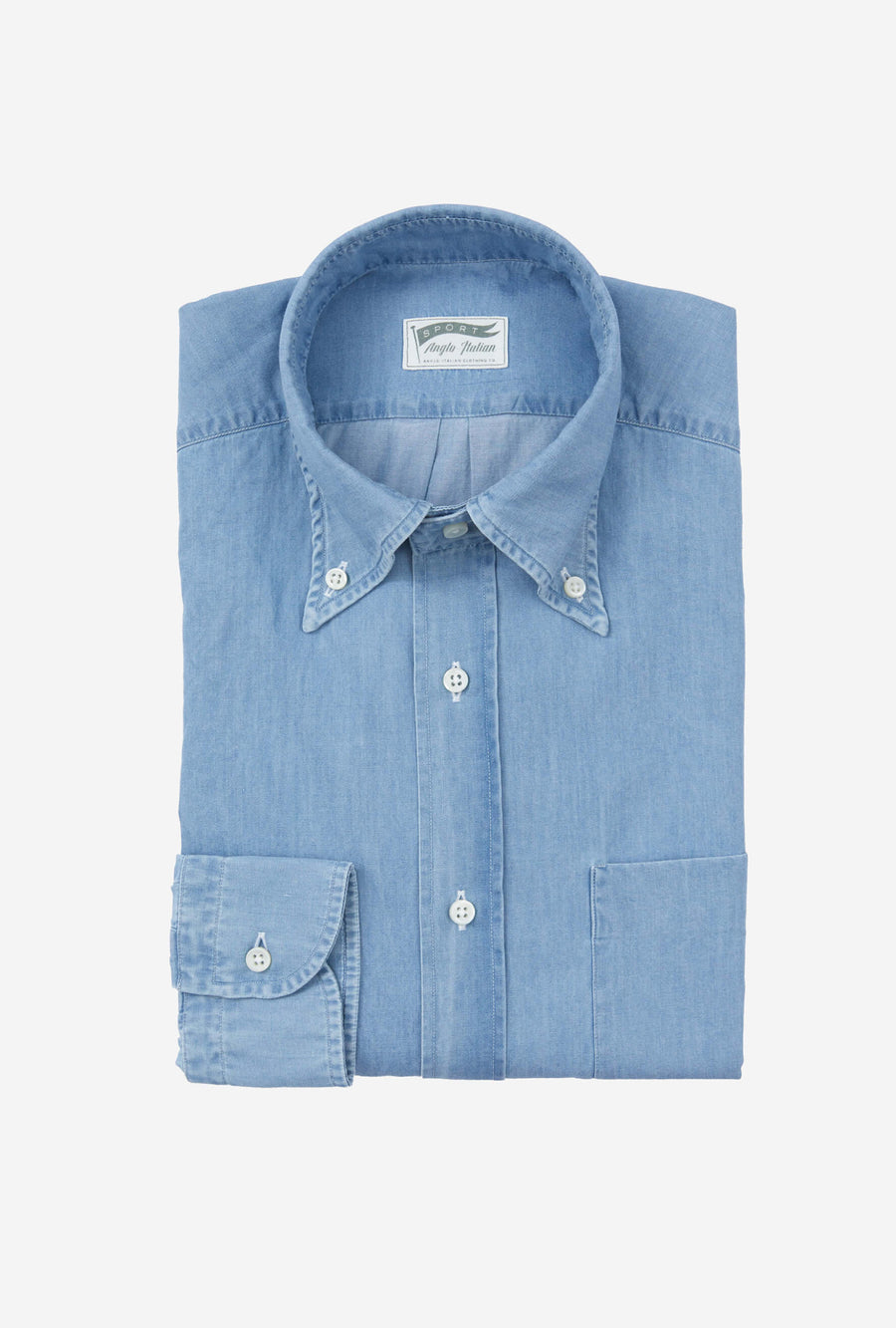 Button Down Sport Shirt Light Wash Denim