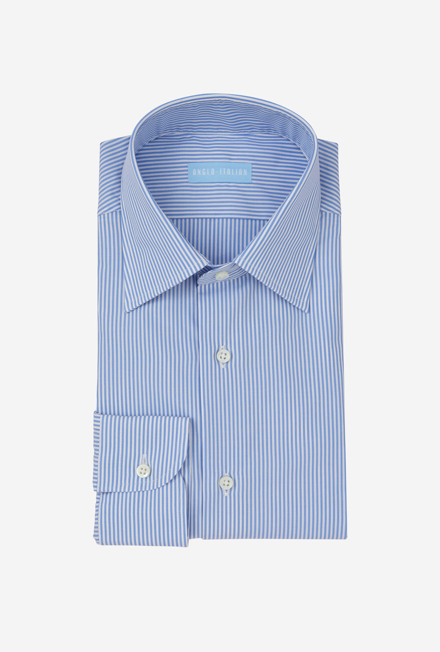 Point Collar Shirt Cotton Poplin Bengal Mid-Blue Stripe