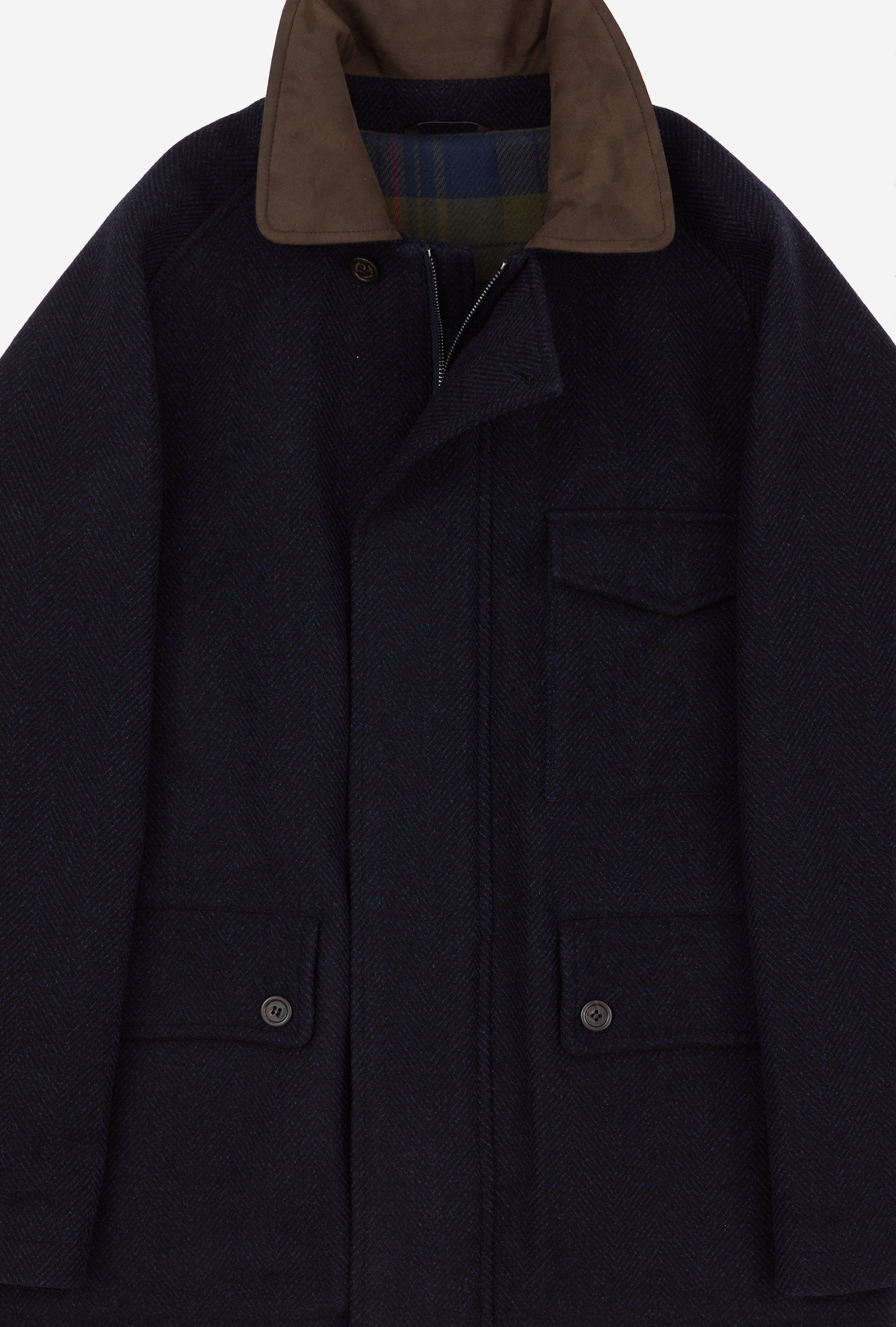 Country Coat Wool-Cashmere Navy Herringbone