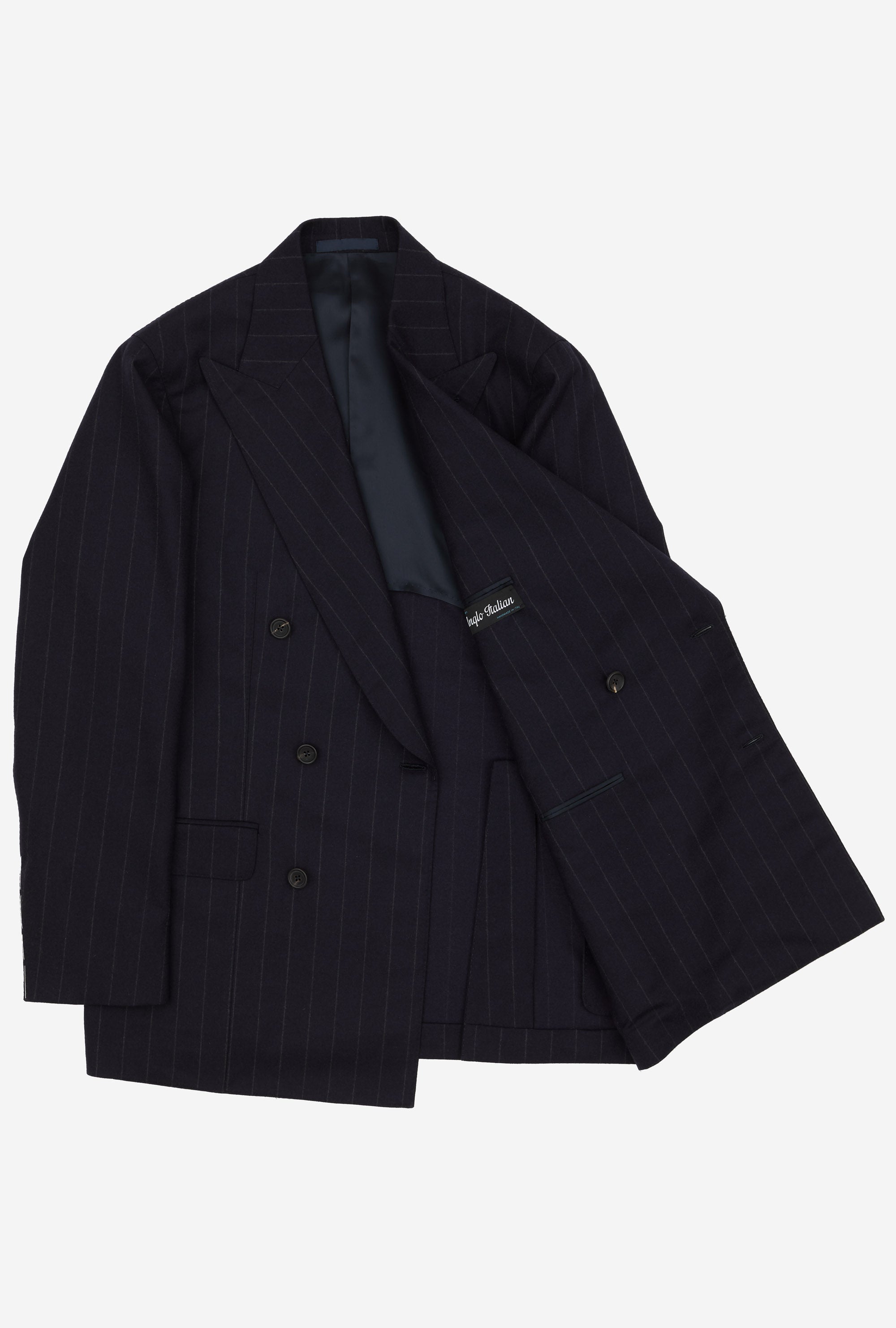 Suit Double Breasted Navy Chalk Stripe Flannel