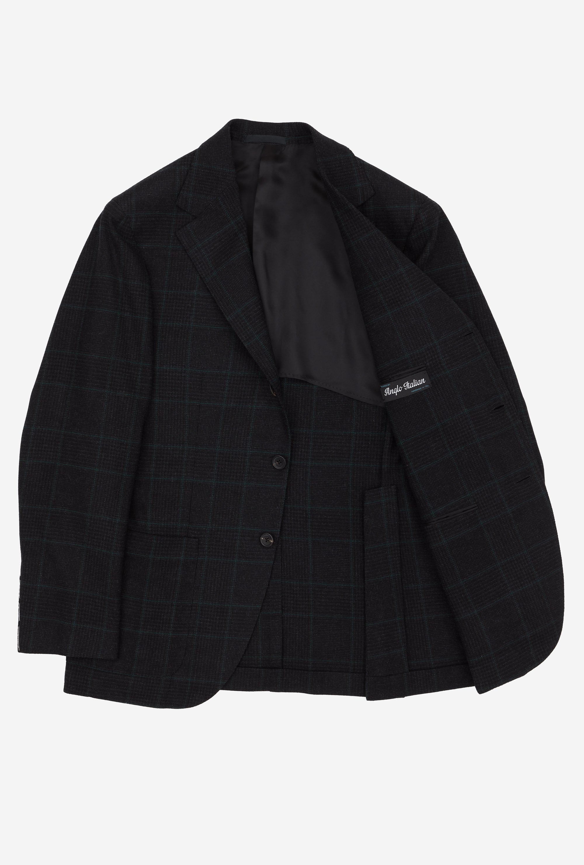 Sport Jacket Wool Charcoal Glen Plaid Emerald Overcheck